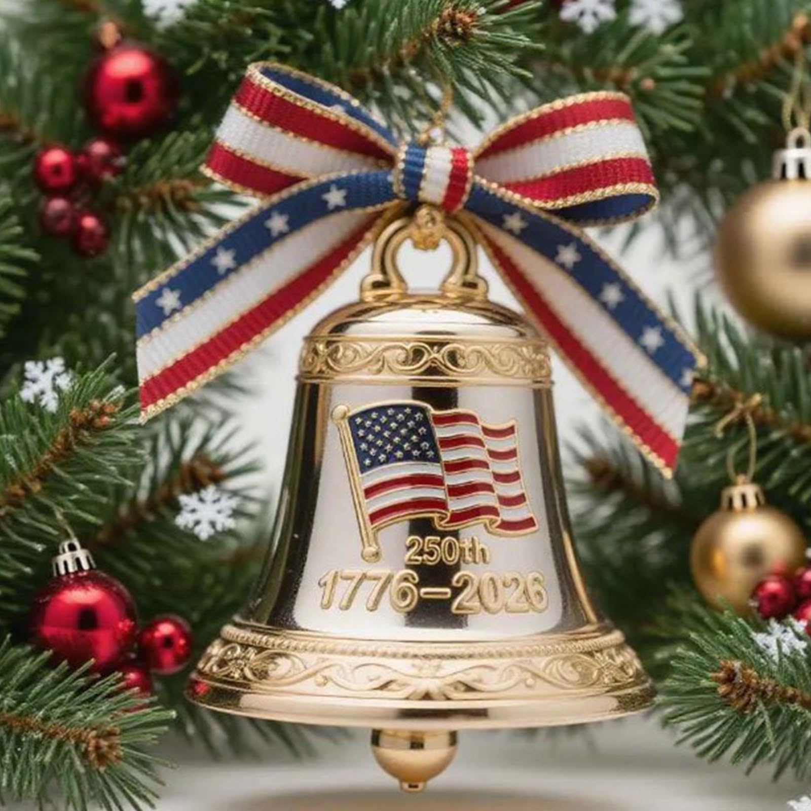 Decorazione per albero di Natale, campane in metallo, decorazioni da appendere per il 250° anniversario, campanelle ornamentali per caminetti, finestre, caminetti