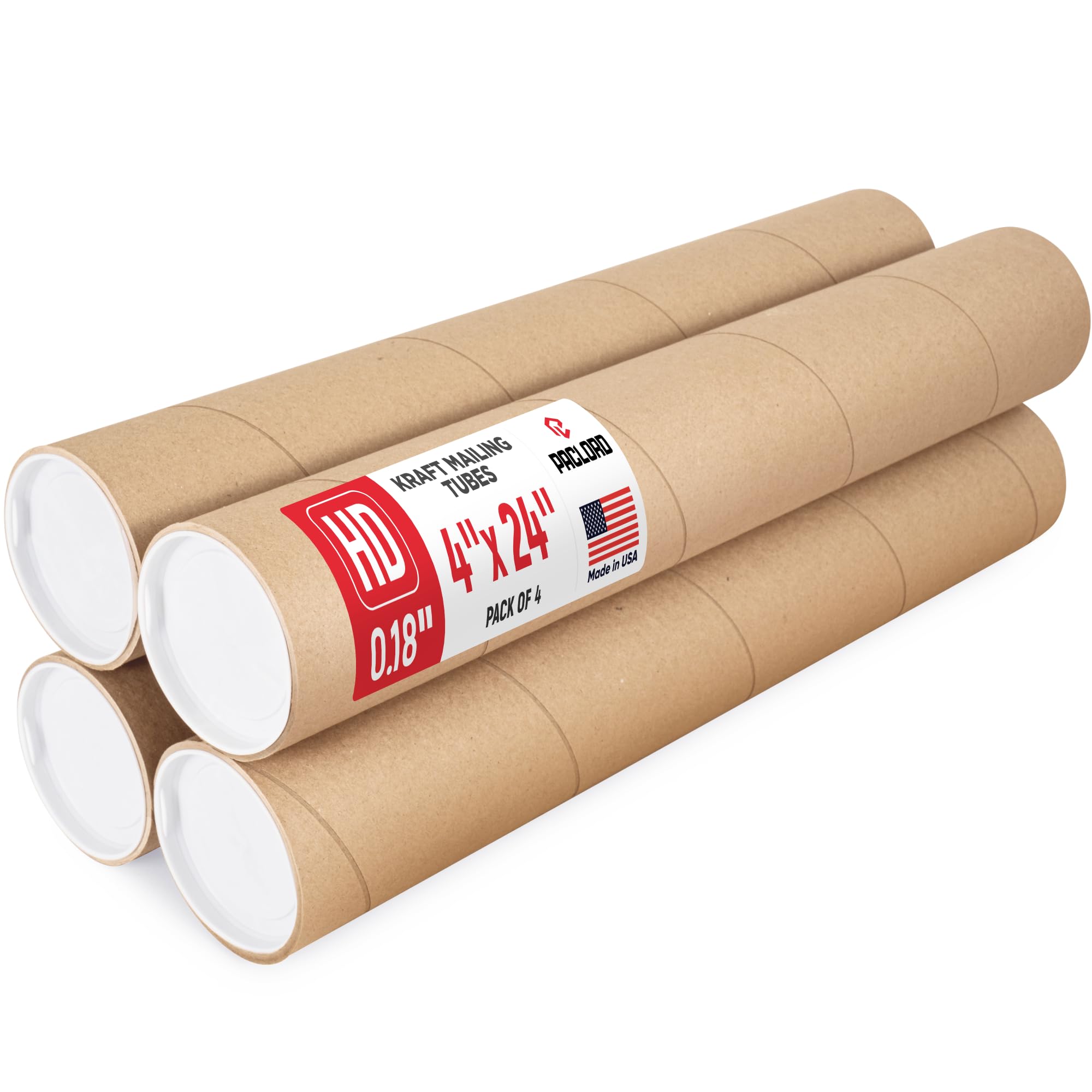 Tubo de cartón reforzado de alta resistencia de 4 x 24 pulgadas, paquete de 4 tubos con 8 tapas, aprobado por USPS seguro, ideal para envío y almacenamiento de impresiones, obras de arte