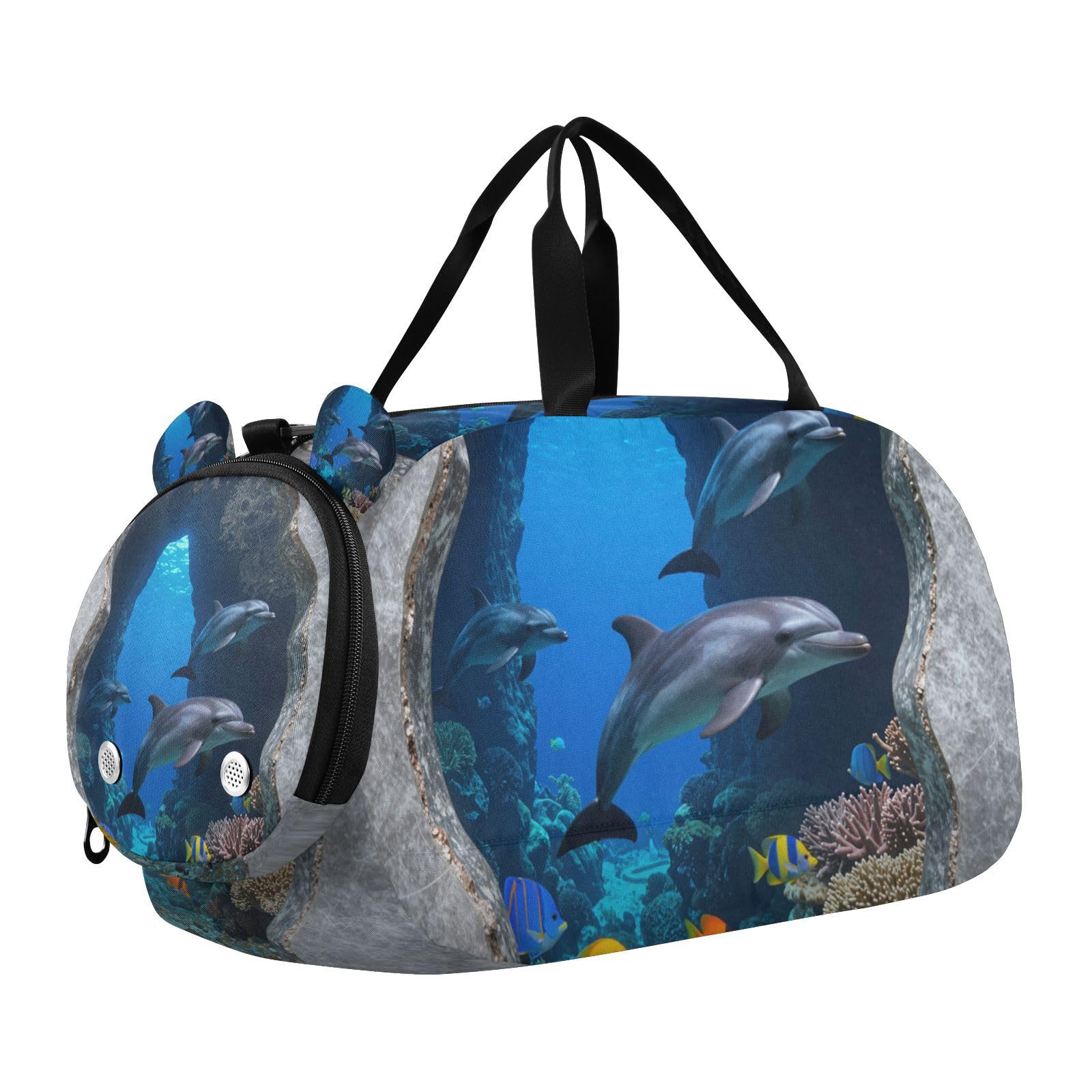 Bolsa de lona infantil de gran capacidad con diseño 3D de mármol y delfín 8