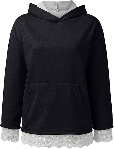 Miniatura 3 de wjiNFDFG Solid Hoodie Women's CasualSsolid Color Lace Edge Hooded Sweater Women's Sweater Pullover