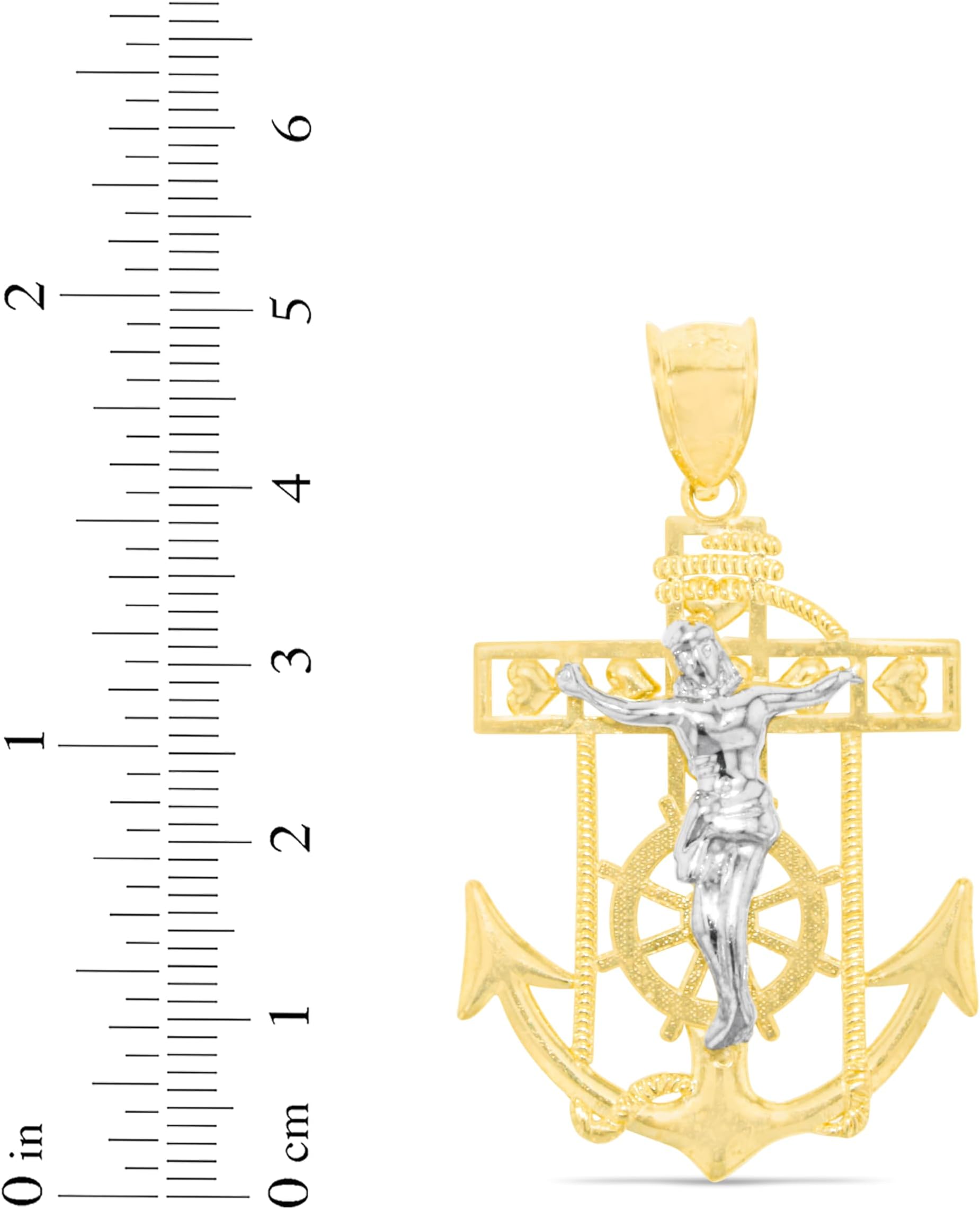 Floreo 10k Gelbgold Jesus Christus Kruzifix Anker bicolor Anhänger - Bild 9 von 12