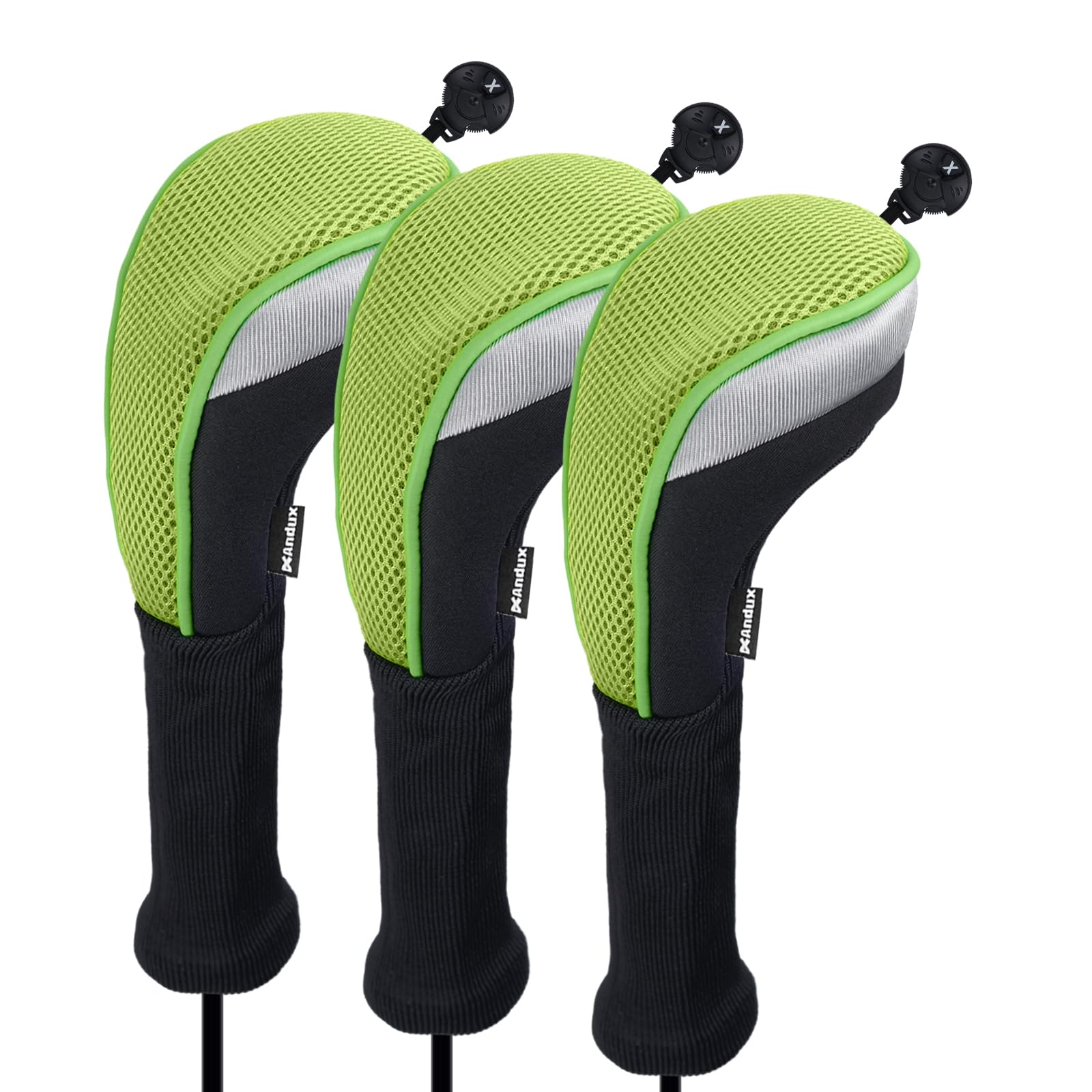 Andux 3pcs/Pack Long Neck Golf Hybrid Club Head Covers Dial No. Tag CTMT-02 Green