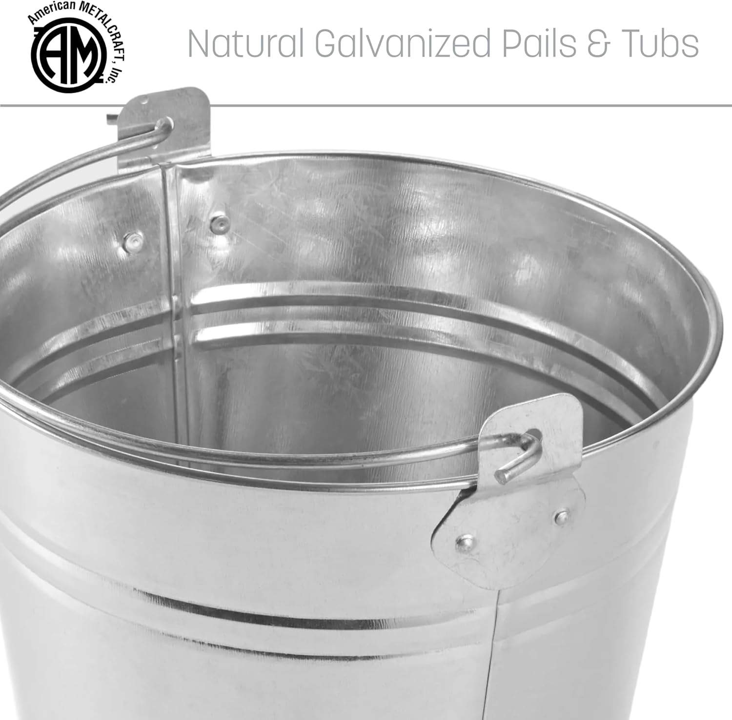 American Metalcraft PTUB87 Natural Galvanized Steel Pail with Handle - 1.16 Gallon, 8 Inch Diameter - Durable, Commercial Steel Construction - Classic Tabletop Serving Pail, Silver