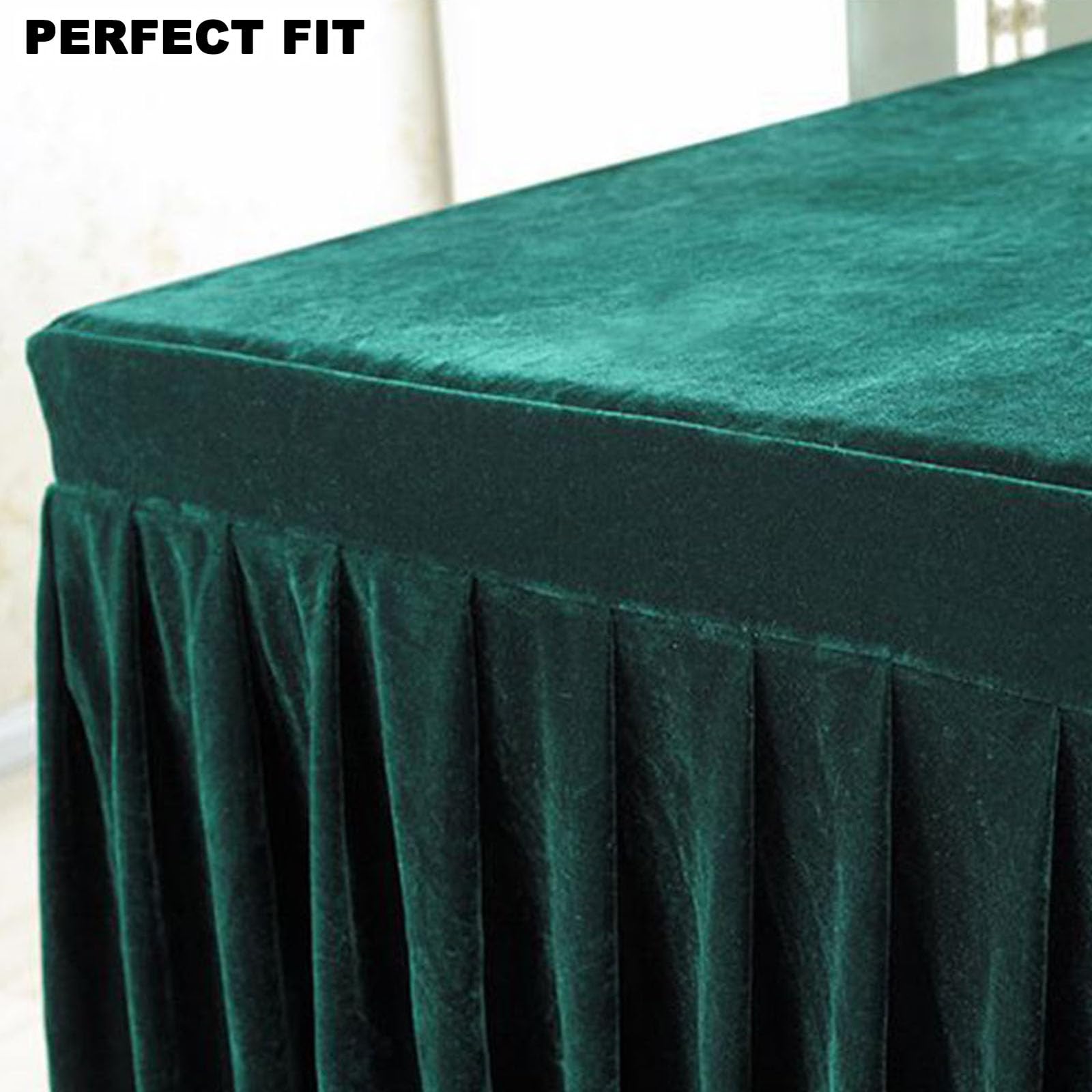 Odot Falda de Mesa de Elastano Rectangular Mantel Elástico con Faldón, Terciopelo Dorado Reutilizable Falda de Mesa para Banquetes, Boda, Bautizos de bebés (180 * 60 * 75cm,Verde Oscuro)