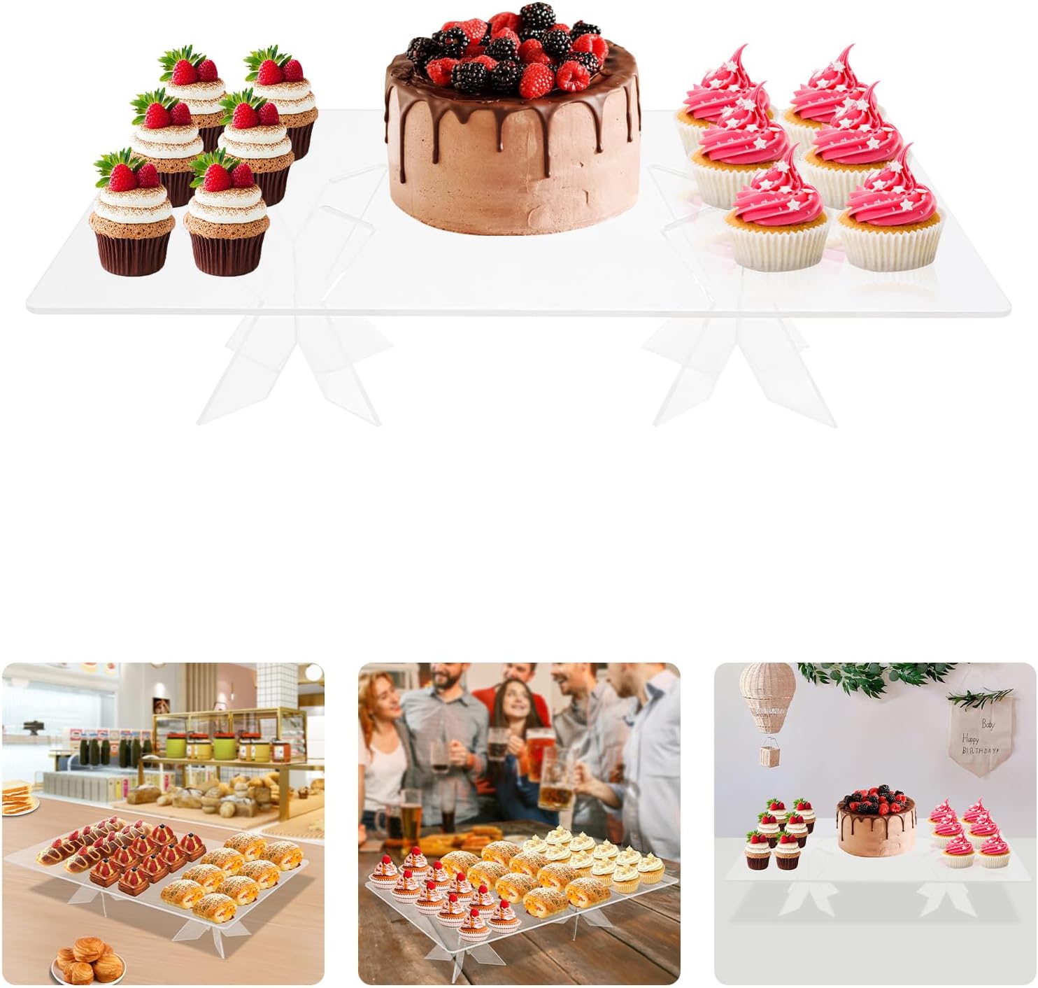 DYNAMI Clear Acrylic Display Riser 22.8" x 15",5.9" H Dessert Display Stand Food Riser,Acrylic Cupcake Stand Serving Tray Stand,for Wedding Birthday Party