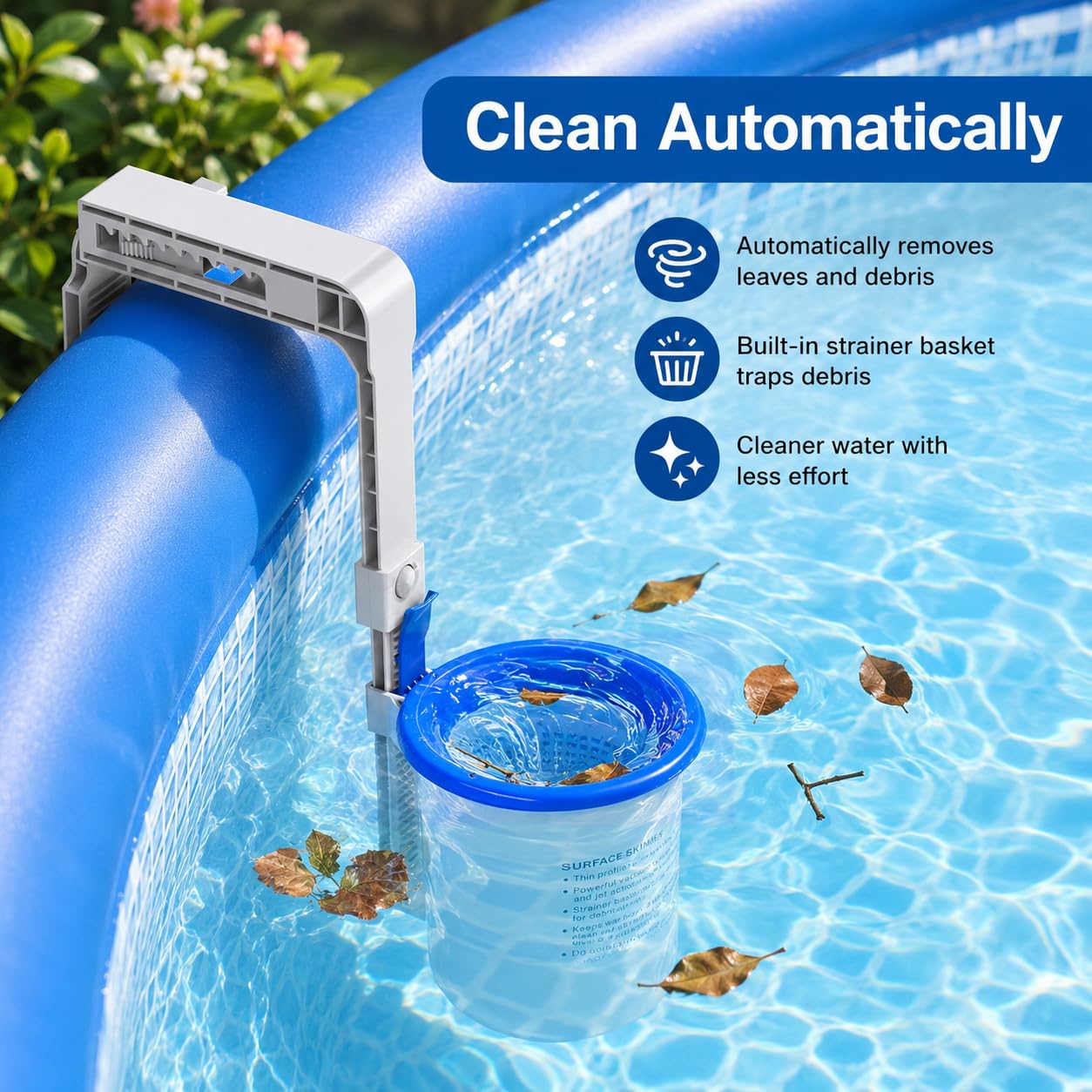 Sepetrel Skimmer per piscine fuori terra, accessori per la manutenzione della piscina per collari gonfiabili, piscine tubolari e con struttura in metallo, cestino galleggiante per skimmer - rimuove