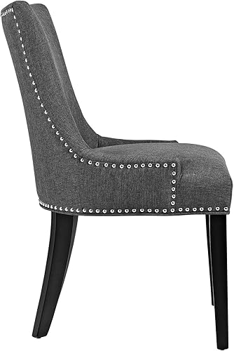 Miniatura 3 de Modway Marquis - Silla de comedor moderna tapizada de tela con ribete de clavos en color gris