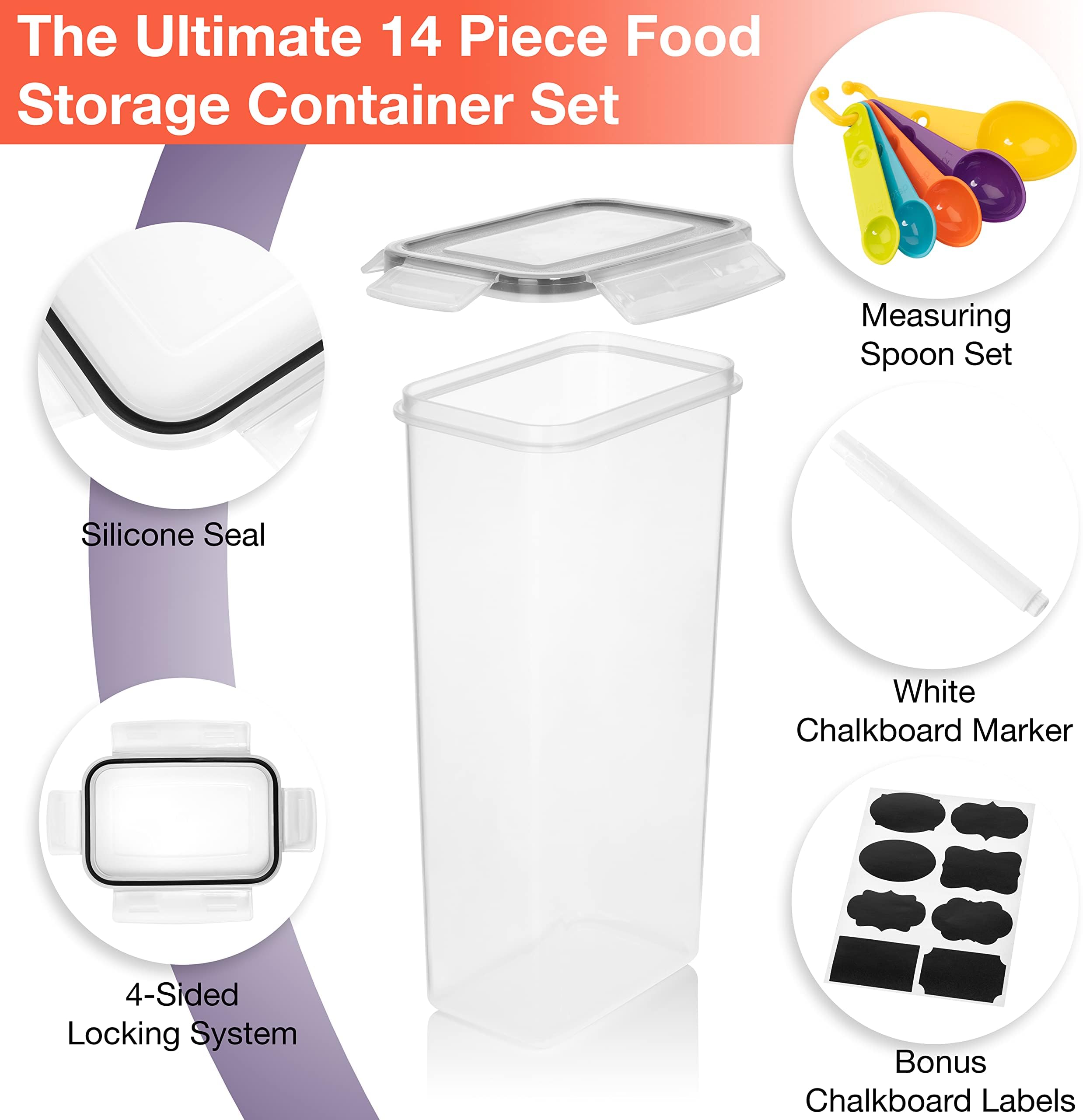 ClearSpace Airtight Food Storage Containers –14 Pack BPA Free Kitchen Organization Set for Pantry Organization and Storage, Plastic Canisters with Durable Lids Ideal for Cereal, Flour & Sugar (Black)