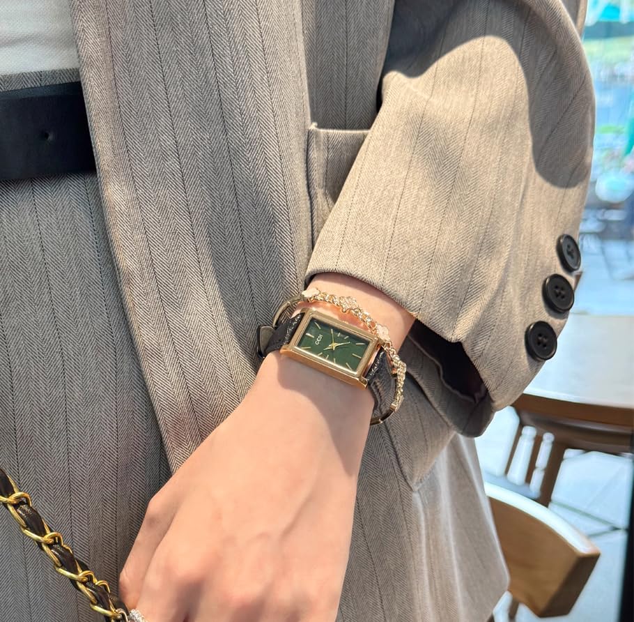 Image of Quartz Watch for Women, Lady Stylish Square Dress Watch with Leather Strap and Sapphire Crown