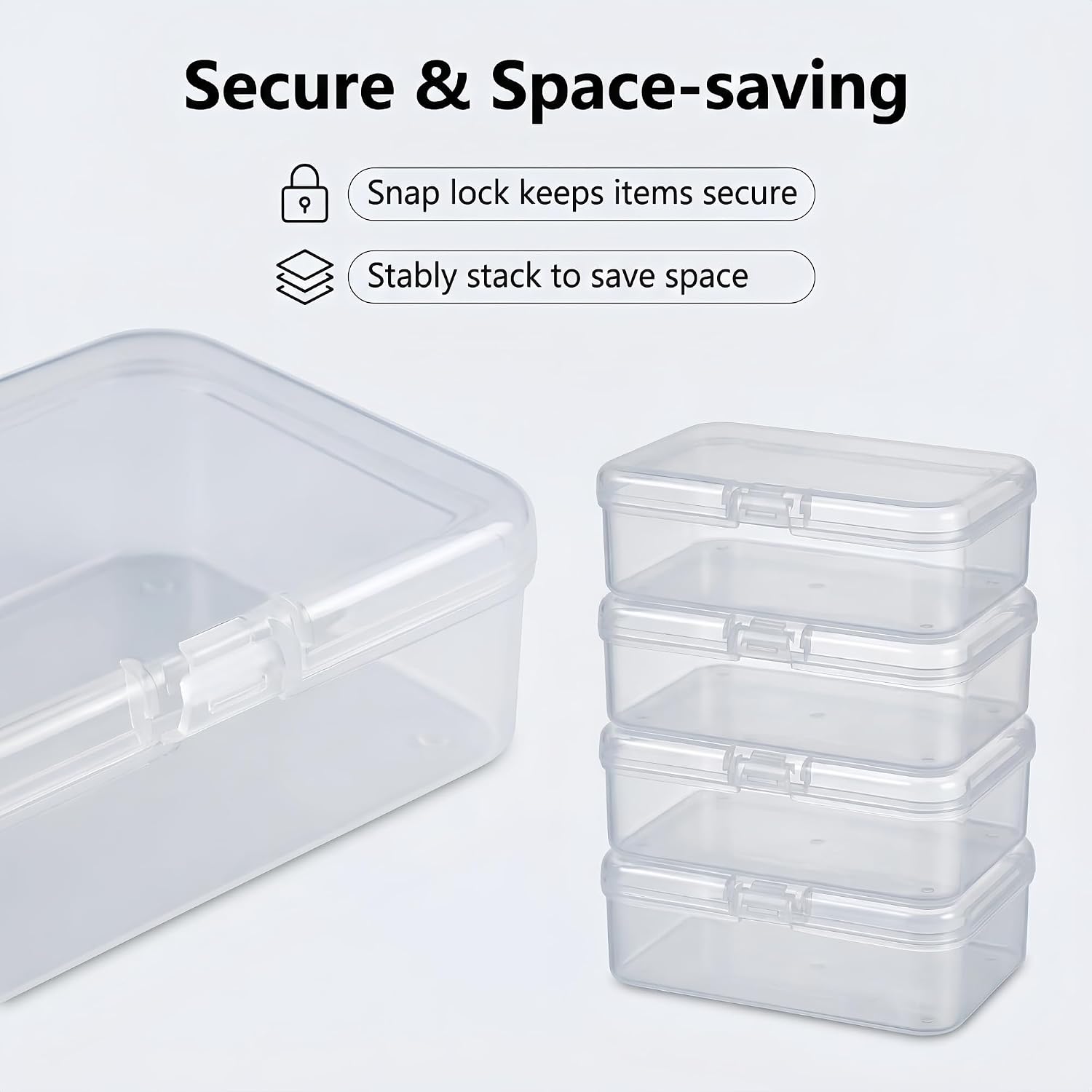 LJY 28 Pieces Rectangular Empty Mini Clear Plastic Organizer Storage Box Containers with Hinged Lids (3.3 x 2.2 x 1 inch, Transparent)