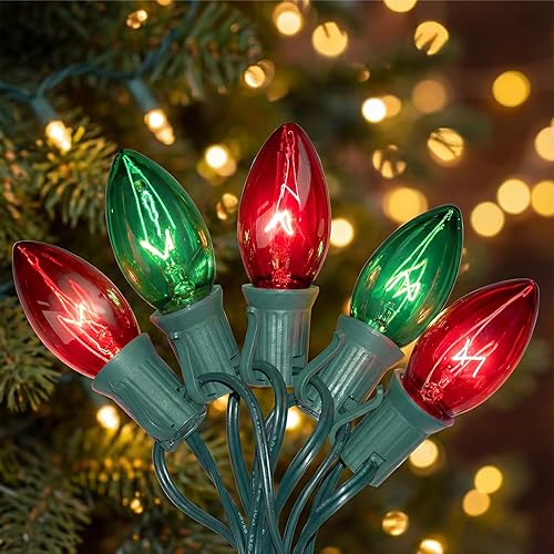 Miniatura 12 de Tira de luces LED multicolor de Navidad de 16 pies para exteriores con 10 bombillas C7 transparentes jumbo multicolor, luces de Navidad colgantes