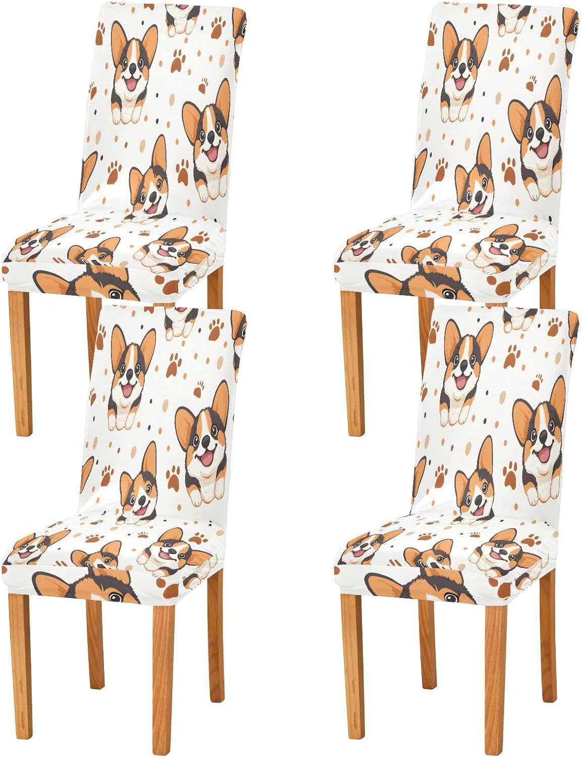 ALAZA Chair Covers for Dining Room, Corgi Paw Prints Pattern Stretch Chair Cover Sets Chair Protector Removable Washable for Ktichen Restaurant Hotel