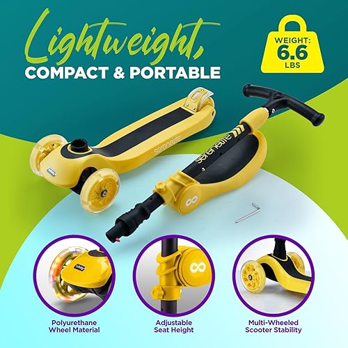 Miniatura 5 de Patinete de 3 ruedas para niños  2 en 1 para sentarse o estar de pie para niños pequeños de juguete con asiento abatible, altura ajustable, cubierta