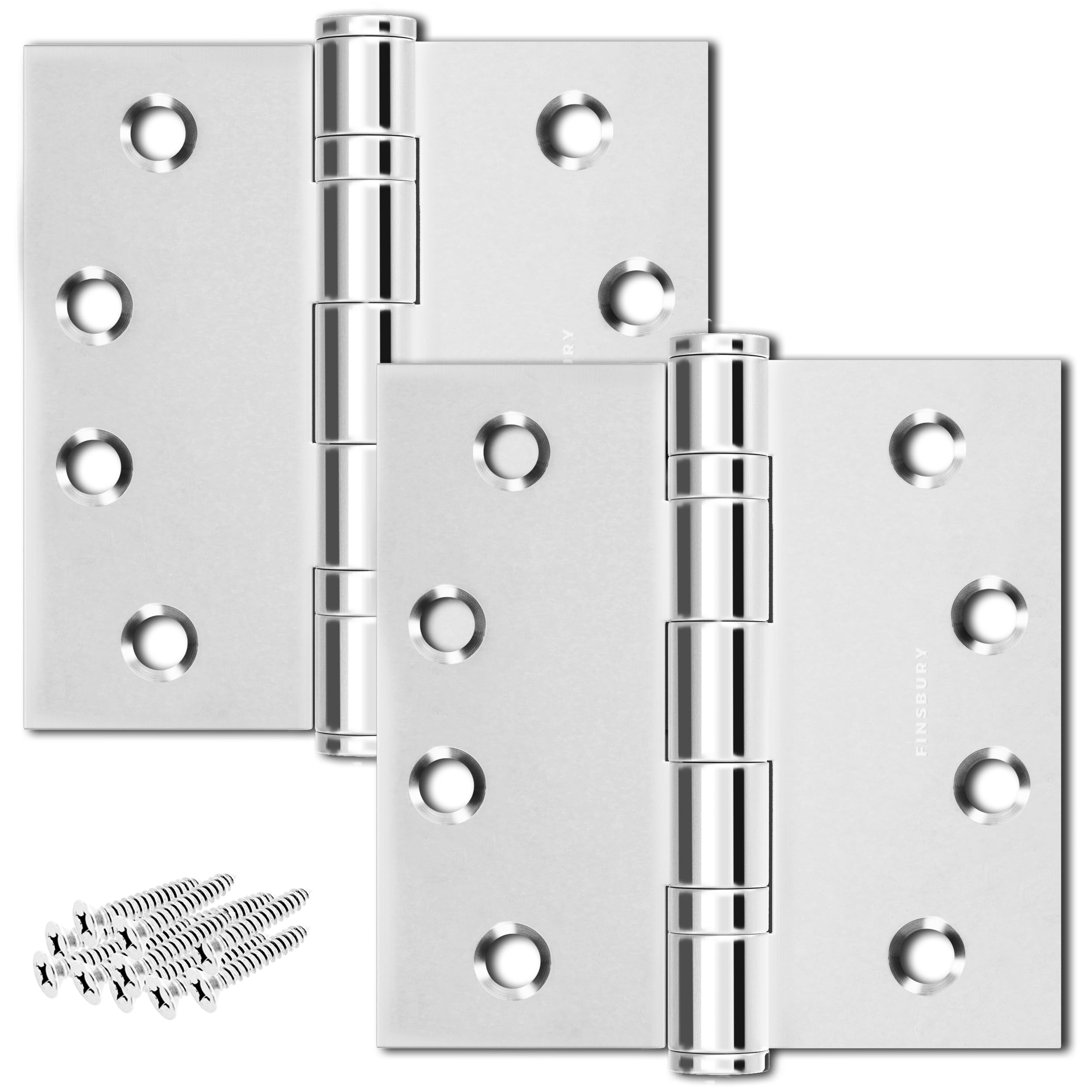 Bisagras de puerta con rodamiento de bolas, 4 x 4 pulgadas, acero sólido, pulido, juego de 2 bisagras de mortaja de grado arquitectónico