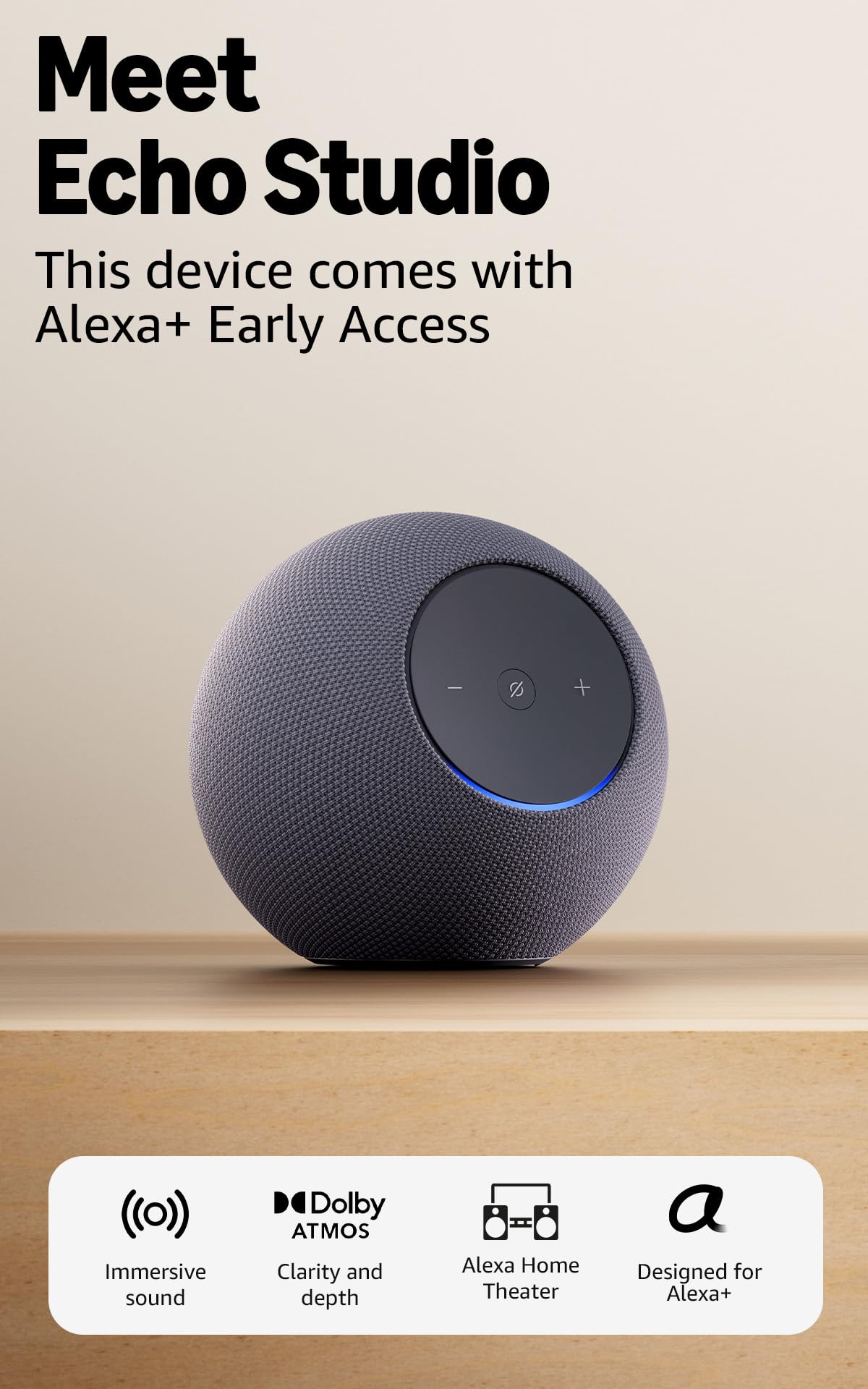 Amazon Echo Studio newest model compact design immersive spatial audio and Dolby Atmos with Alexa Early Access Graphite