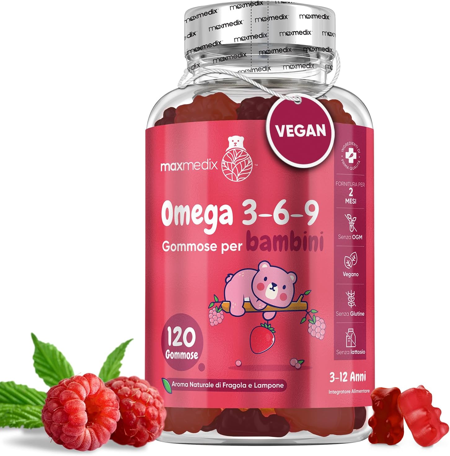 Omega 3, 6 9 per Bambini in 120 Caramelle Gommose Vegan (2 Mesi