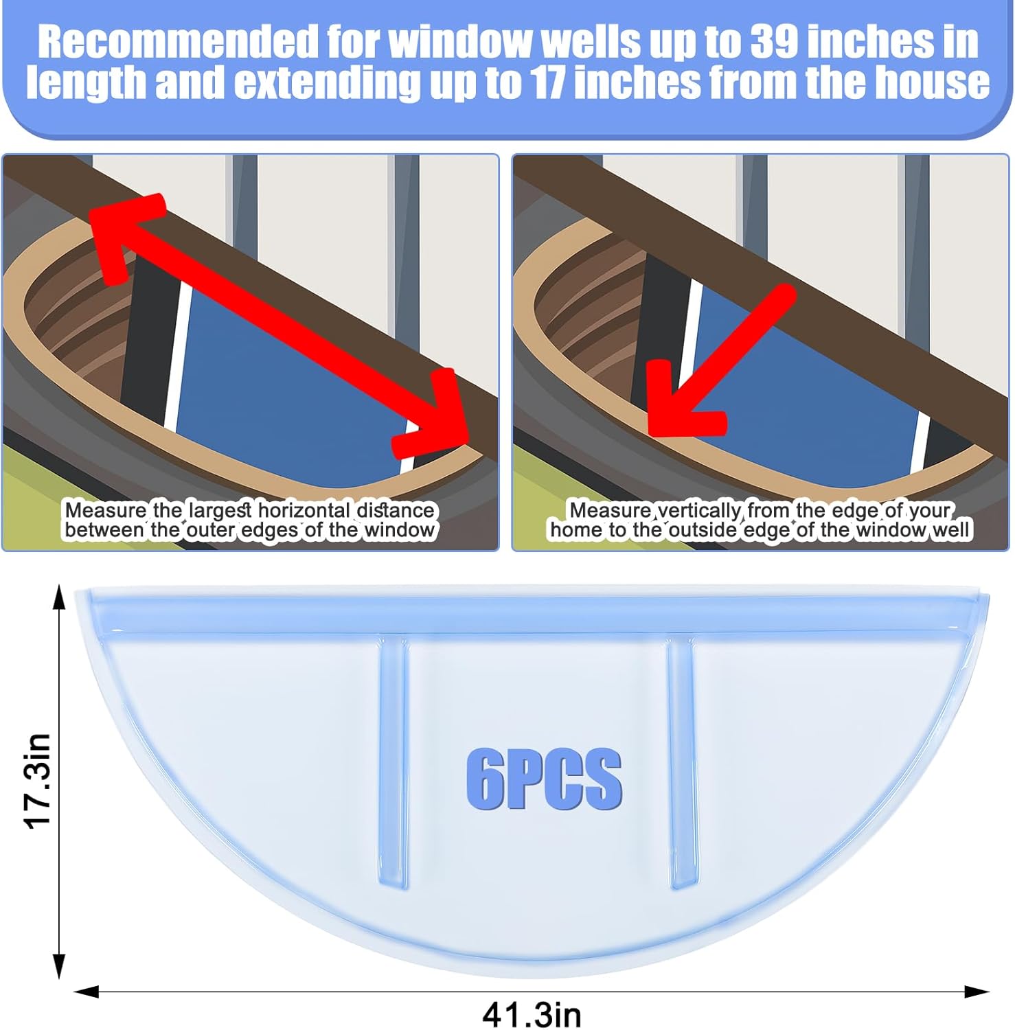 6 Pcs Basement Window Well Covers 39" x 17" x 2.5" Round Flat Outside Plastic Egress Window Well Cover for Snow Rain Weather Against Outdoor Use 39" X 17" X 2.5" Classic 6