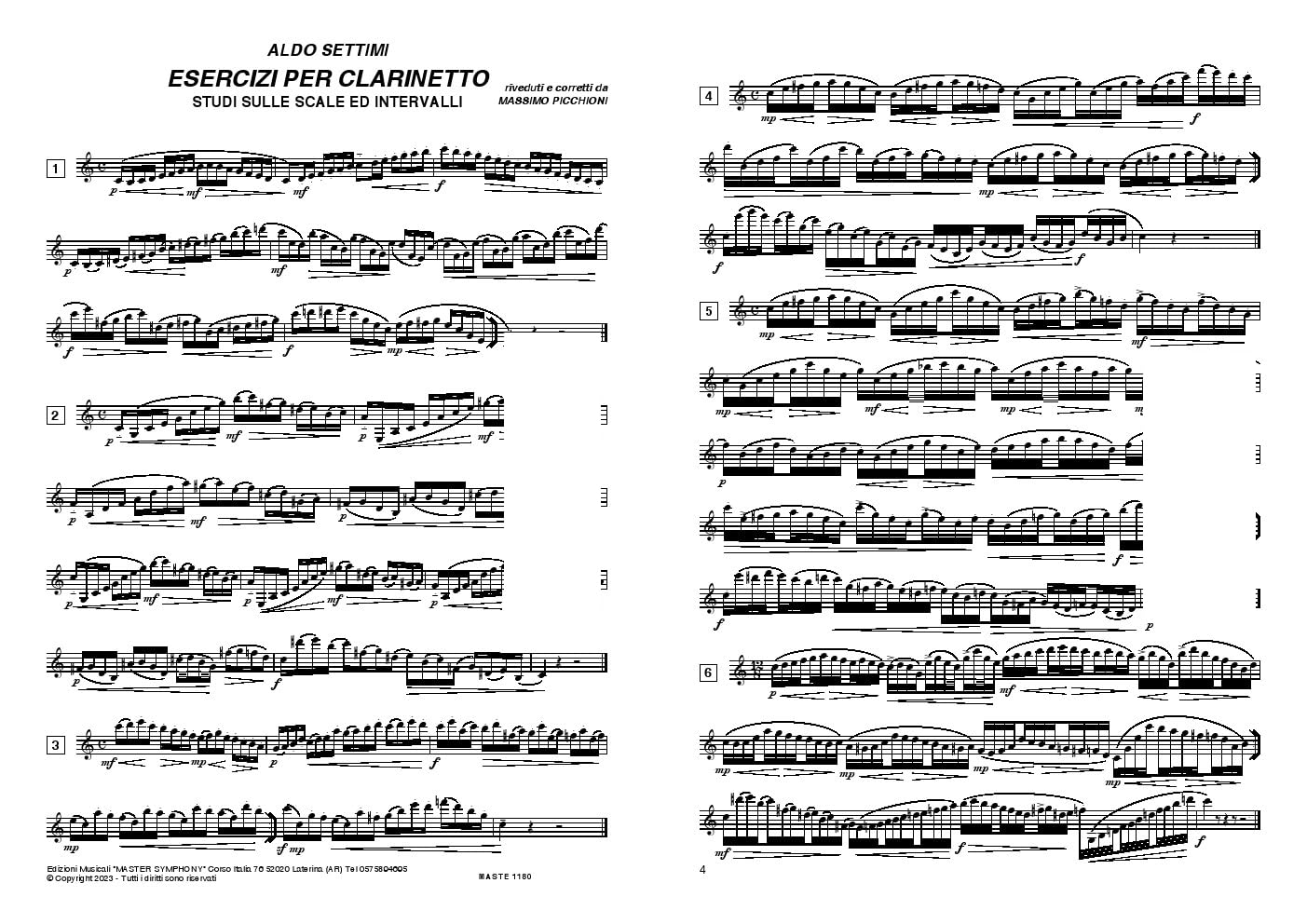 Settimi Aldo ESERCIZI PER CLARINETTO di Tecnica giornaliera in tutti i Toni Maggiori e Minori - Studi sulle Scale ed Intervalli
