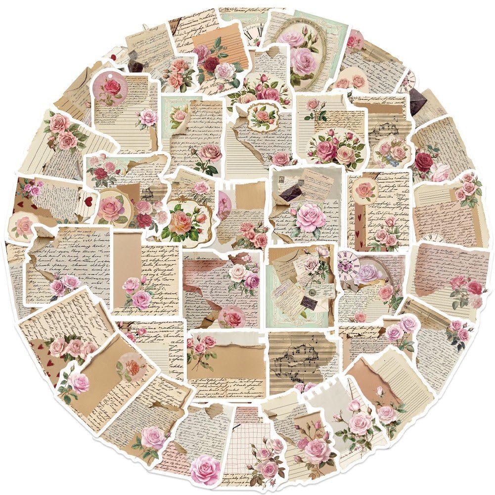 50 szt. Vintage Rose Naklejka, Cytat Kalkomania na Laptopa Bagażu Wycinkowego i Codziennej Dekoracji Powierzchni