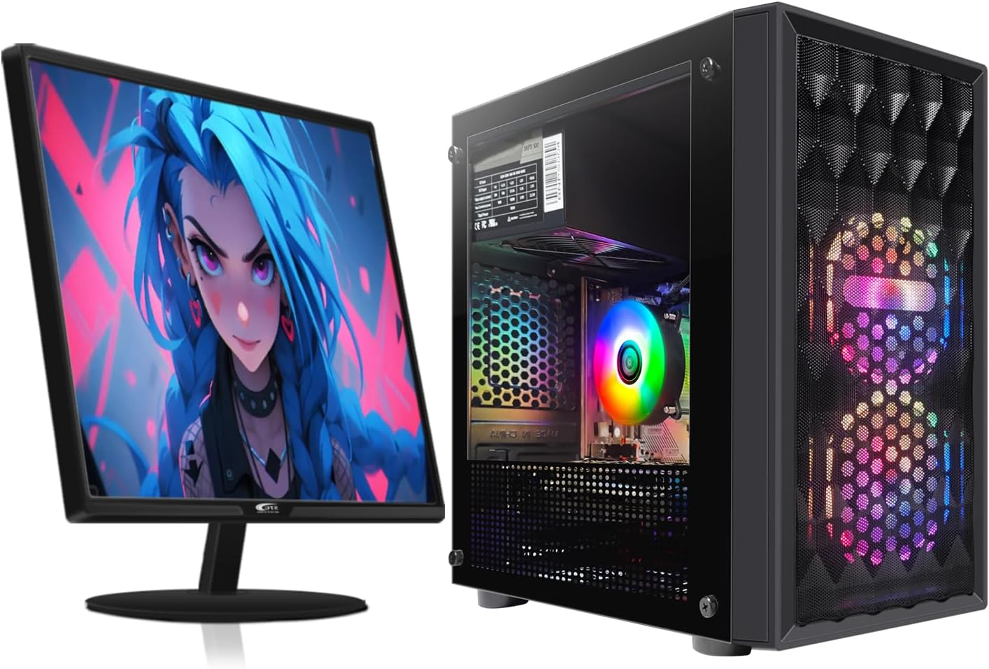 STGsivir Gaming PC, 22″ Monitor, Intel 10th Gen G5905 3.5GHz, 16GB RAM, 512GB SSD, RX 560, Windows 11
