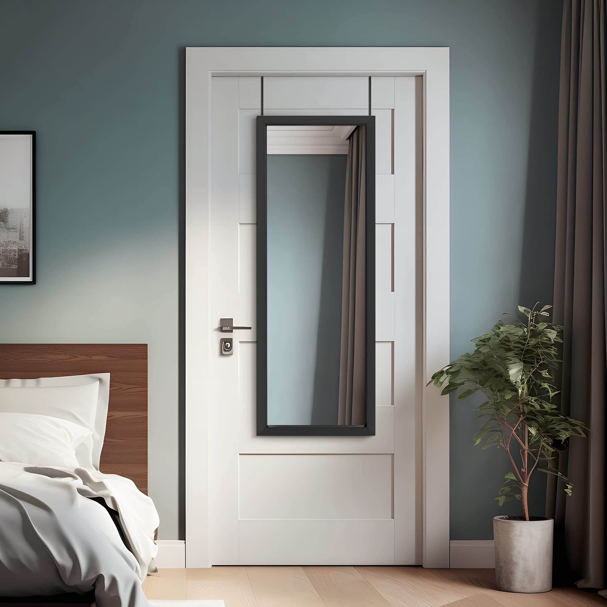 NeuType 47" x 18" Door Mirror Full Length Mirror Over The Door Mirror Wall Mount Hanging Mirror with 2 Metal Hangers for Wall Bedroom Bathroom Living Room Decor Black