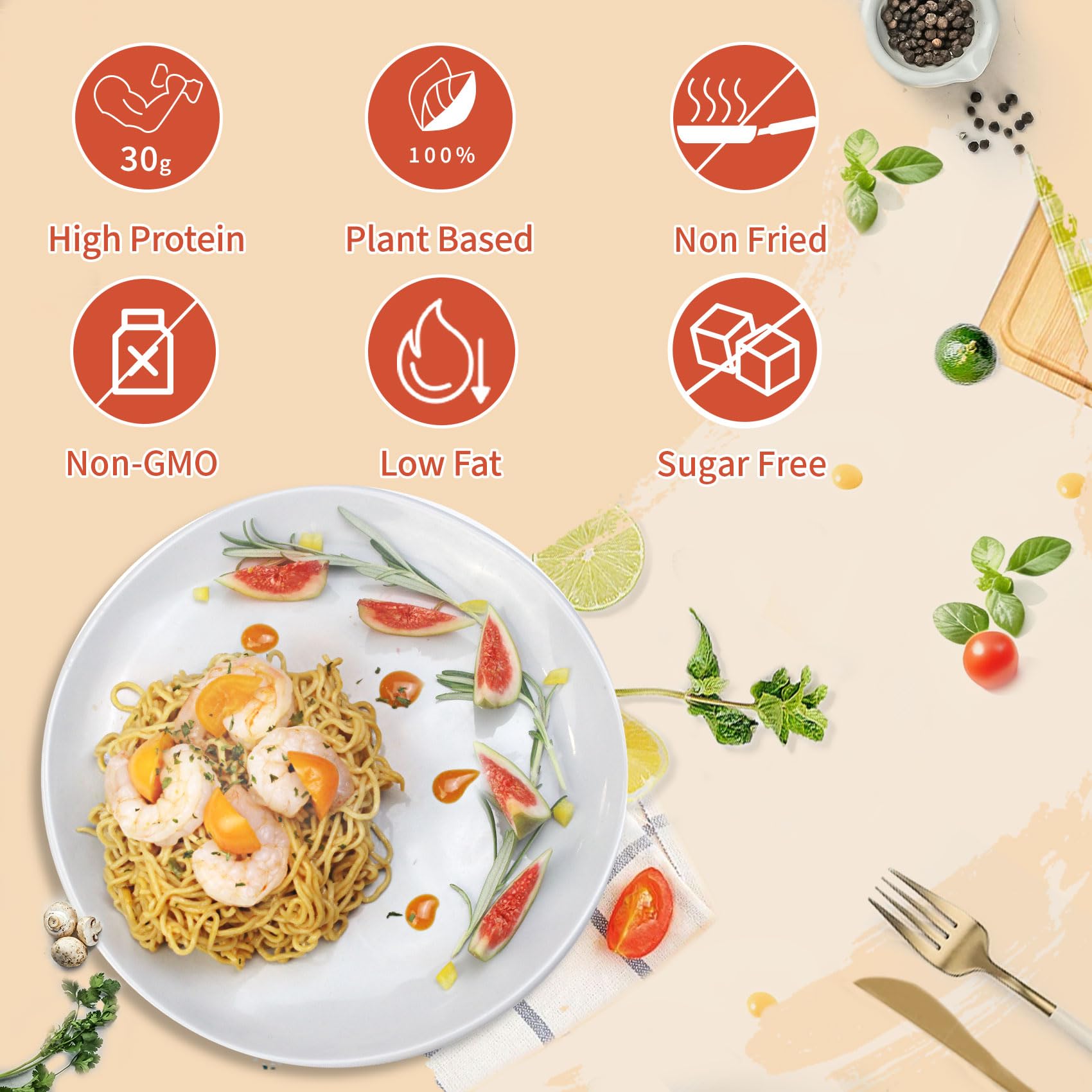 VOLO VERO High Protein (30g) Ramen Noodles Plain, 8 Pack Plant-Based Vegan Noodle | Sugar-Free, Low Fat, Non-Fried, Non-GMO, Egg & Dairy Free | Ready to Eat, Healthy Asian Meal Alternative
