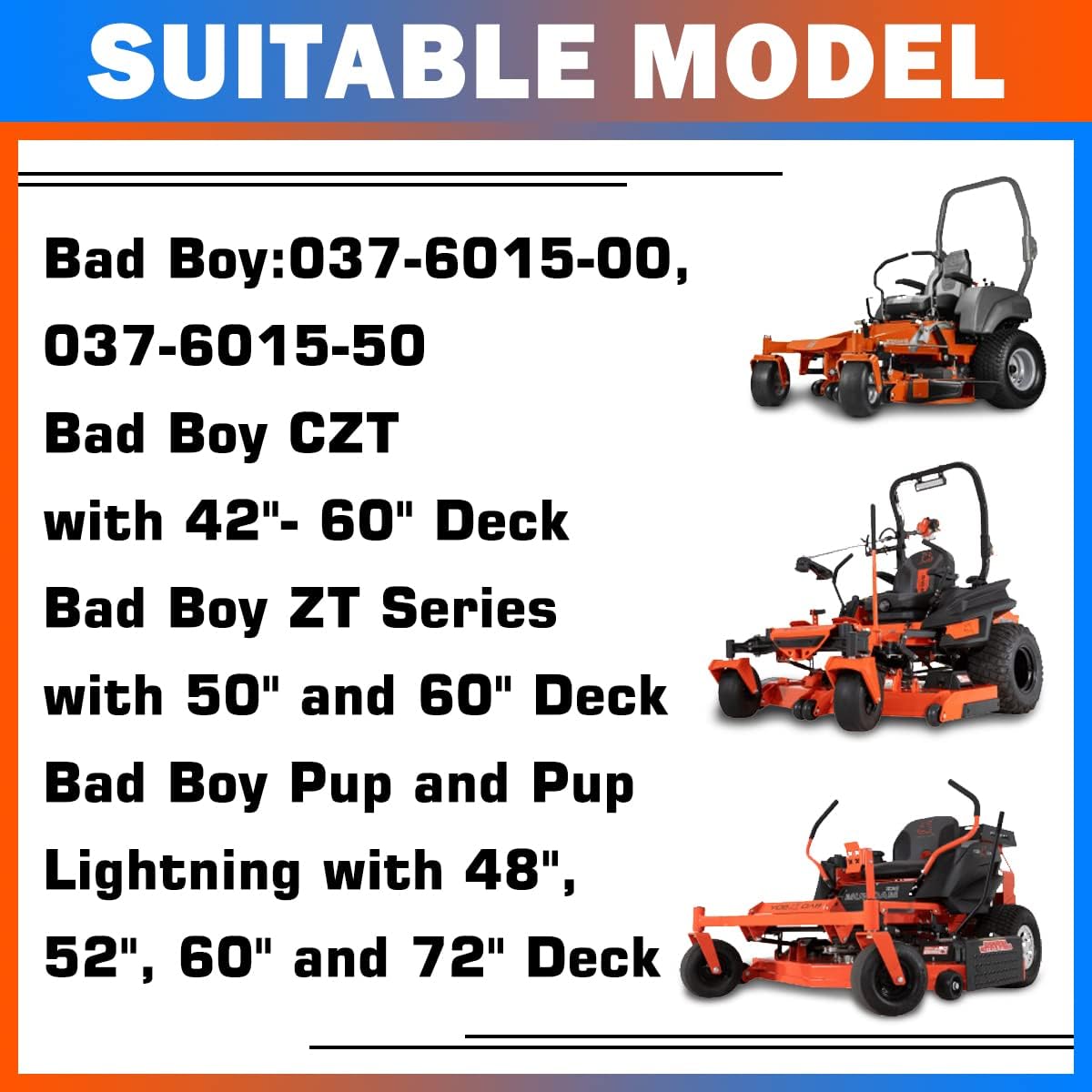 Deck Replacement Spindle Assembly - Compatible with Bad Boy CZT, ZT Elite, Pup Lightning Series - 48 50 52 60 72 Inch Deck Zero Turn Mowers - Replaces Bad Boy 037-6015-00, 037-6015-50 (1PCS)