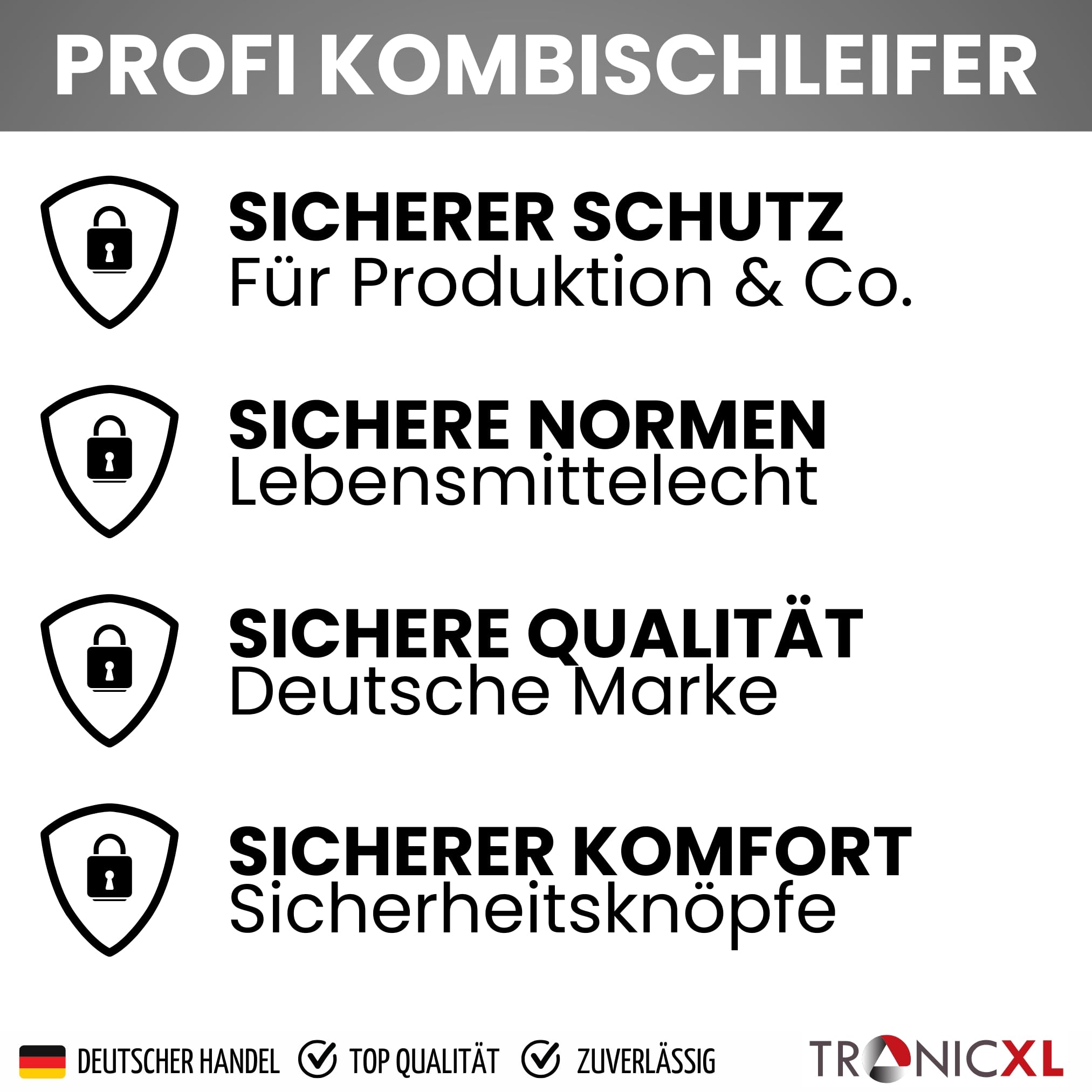 TronicXL Szlifierka kombi 600 W, tarcza filcowa do polerowania, taśma szlifierska, ostrzałka do noży, ostrzałka taśmowa, podwójna szlifierka taśmowa