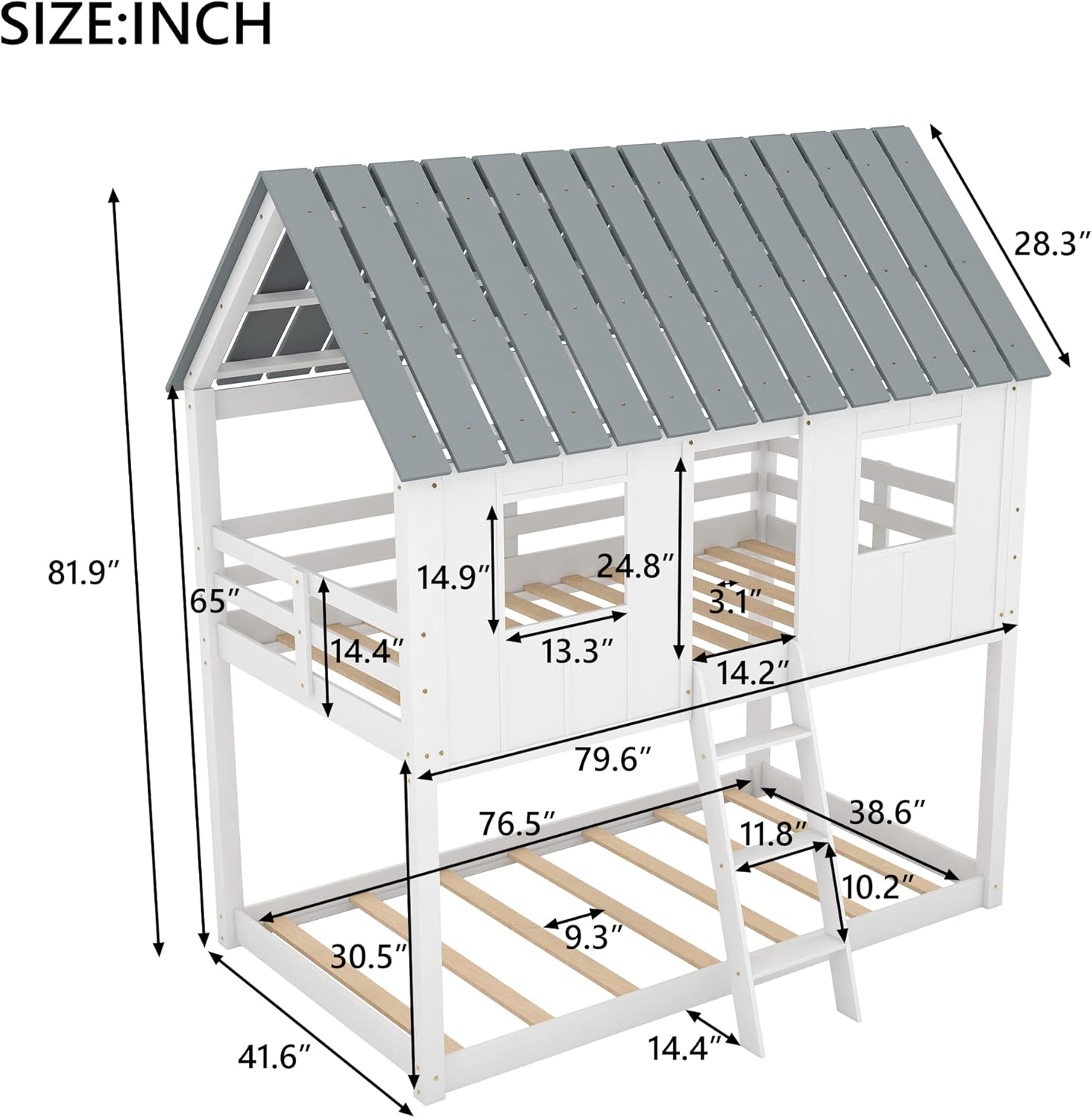 Dimensions of Bellemave Twin Over Twin House Bunk Bed