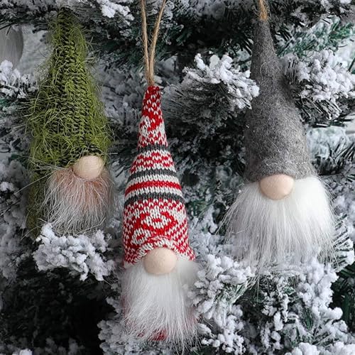 Miniatura 5 de Juego de 10 gnomos colgantes para árbol de Navidad, gnomos de felpa suecos hechos a mano, Papá Noel, elfo, decoración para el hogar, decoración