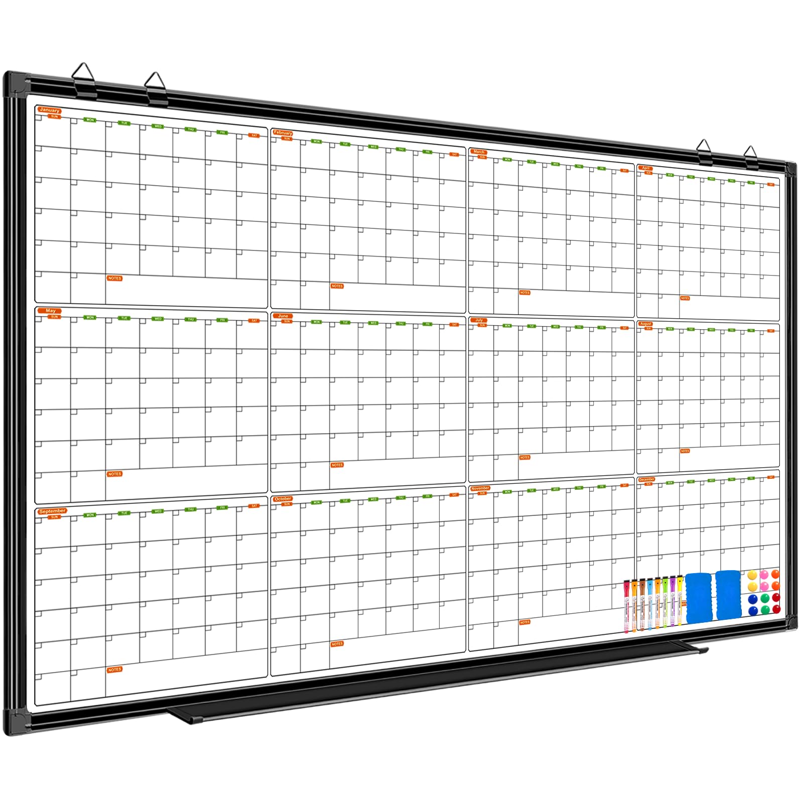 Condition photo showing New/Like New for large dry erase calendar for wall 72" x 40", 4 month whiteboard calendar dry erase for wall, black aluminum frame bulletin board for office home and school