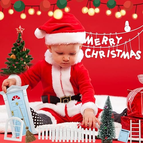 Miniatura 7 de CAILESS Kit de puerta de casa de muñecas 19 piezas de puerta de hadas en miniatura con árbol de Navidad y mini accesorios de Navidad puerta de