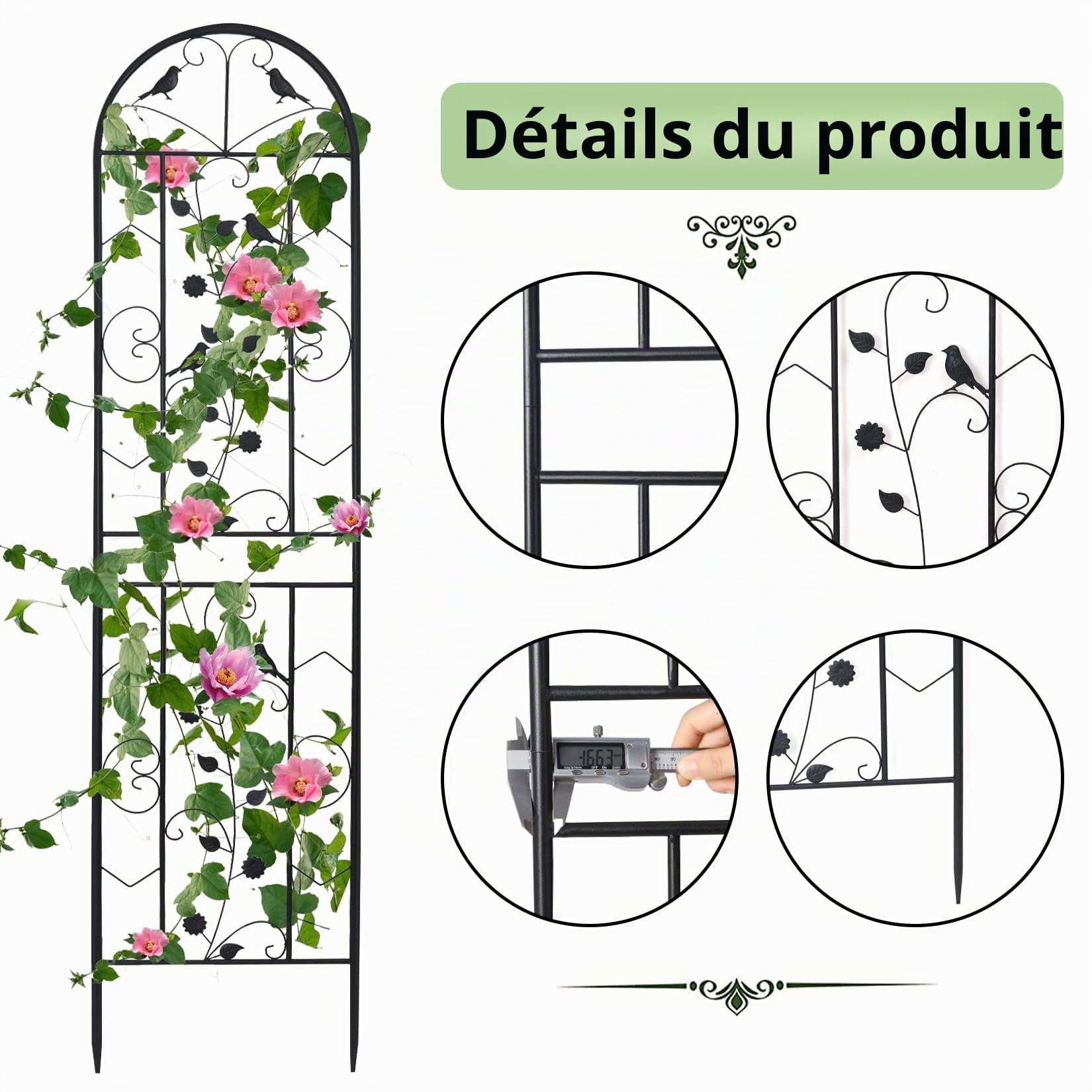 UNHO Treillis Plante Grimpante Extérieur: Grande Support pour Fleurs Grimpantes Lot de 2 Treillage de Jardin en Fer Forgé pour Rosiers Jasmin Décoratif Métal - 210x50 cm Noir