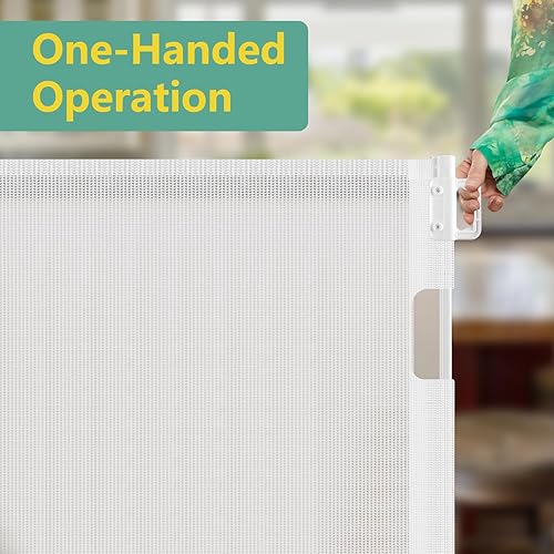 Miniatura 5 de Puerta retráctil reforzada de 60 pulgadas de ancho para bebés con varillas reforzadas, puerta retráctil para perros de 5 pies para interiores y