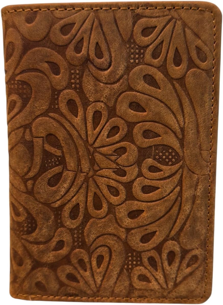 PD Holsters and Wallets Law Enforcement Badge Wallet,Full Grain Leather, Fits Any Shape Badge with Pin Back- Brown Tooled Leather