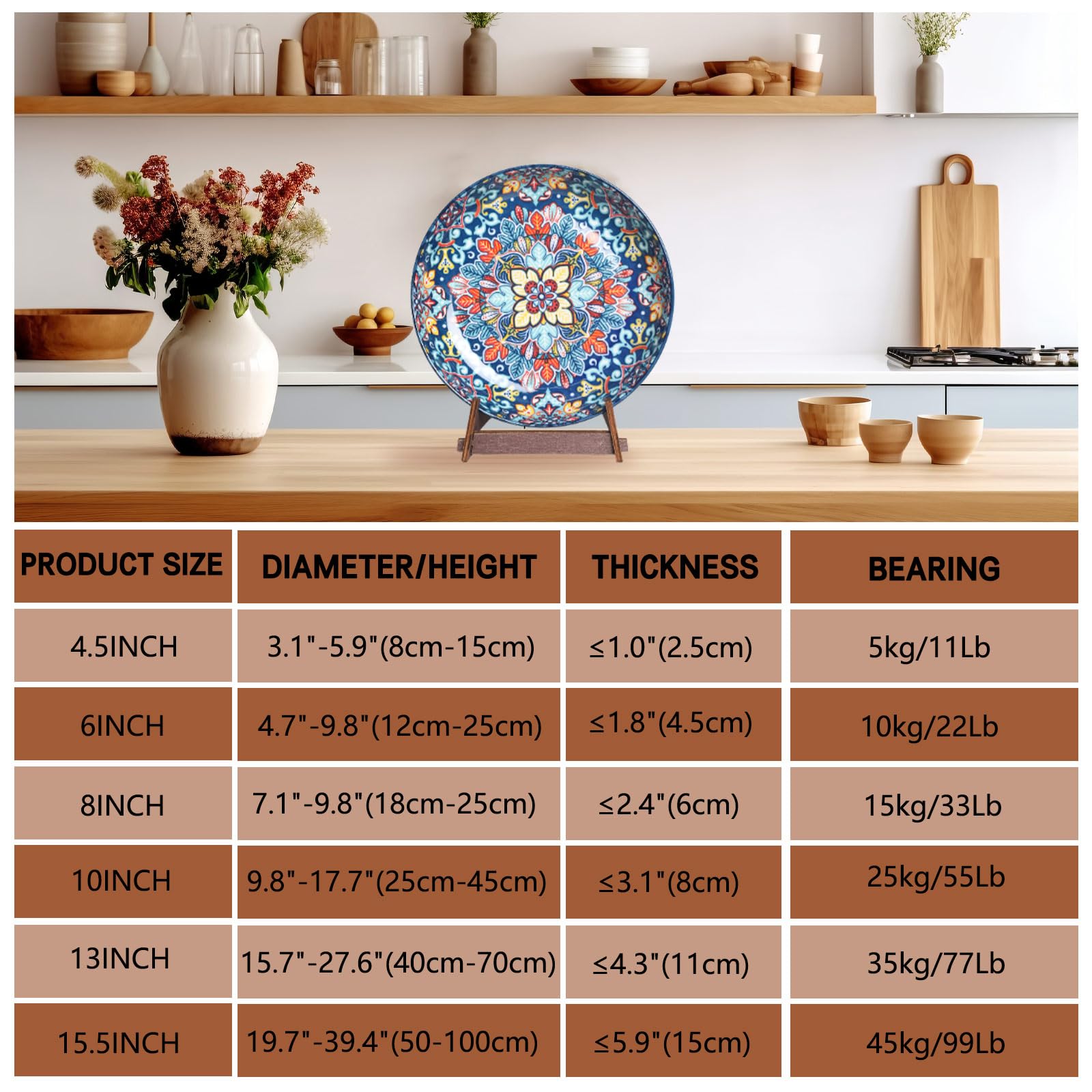 Supporto per piatti grande, 33 cm, in legno, confezione da 1 | Supporto per piatti, espositore per libri, foto, targa, foto, piatto, ciotola, supporto decorativo da tavolo
