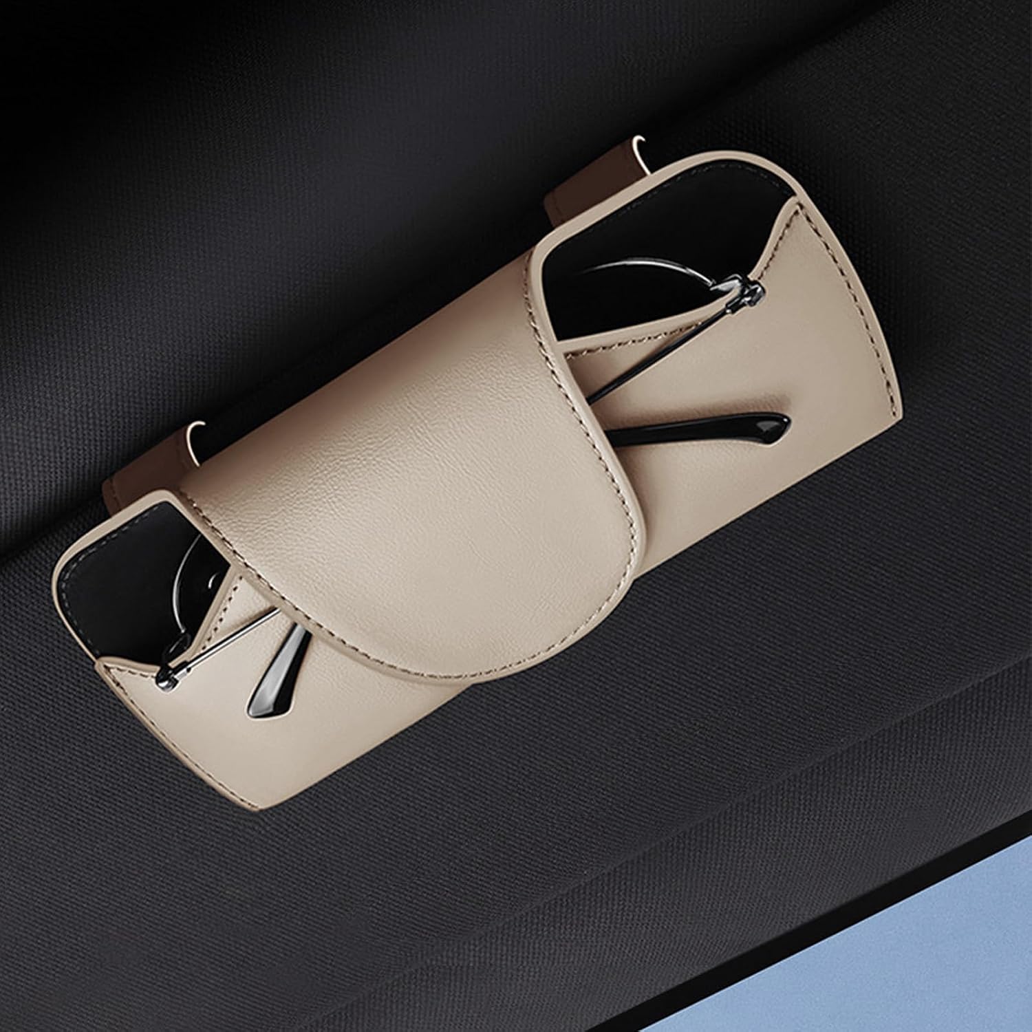 Magnetic Sunglass Holder for Car Visor Clip, Visor Accessories Eyeglasses Holder, Leather Glasses Storage Case