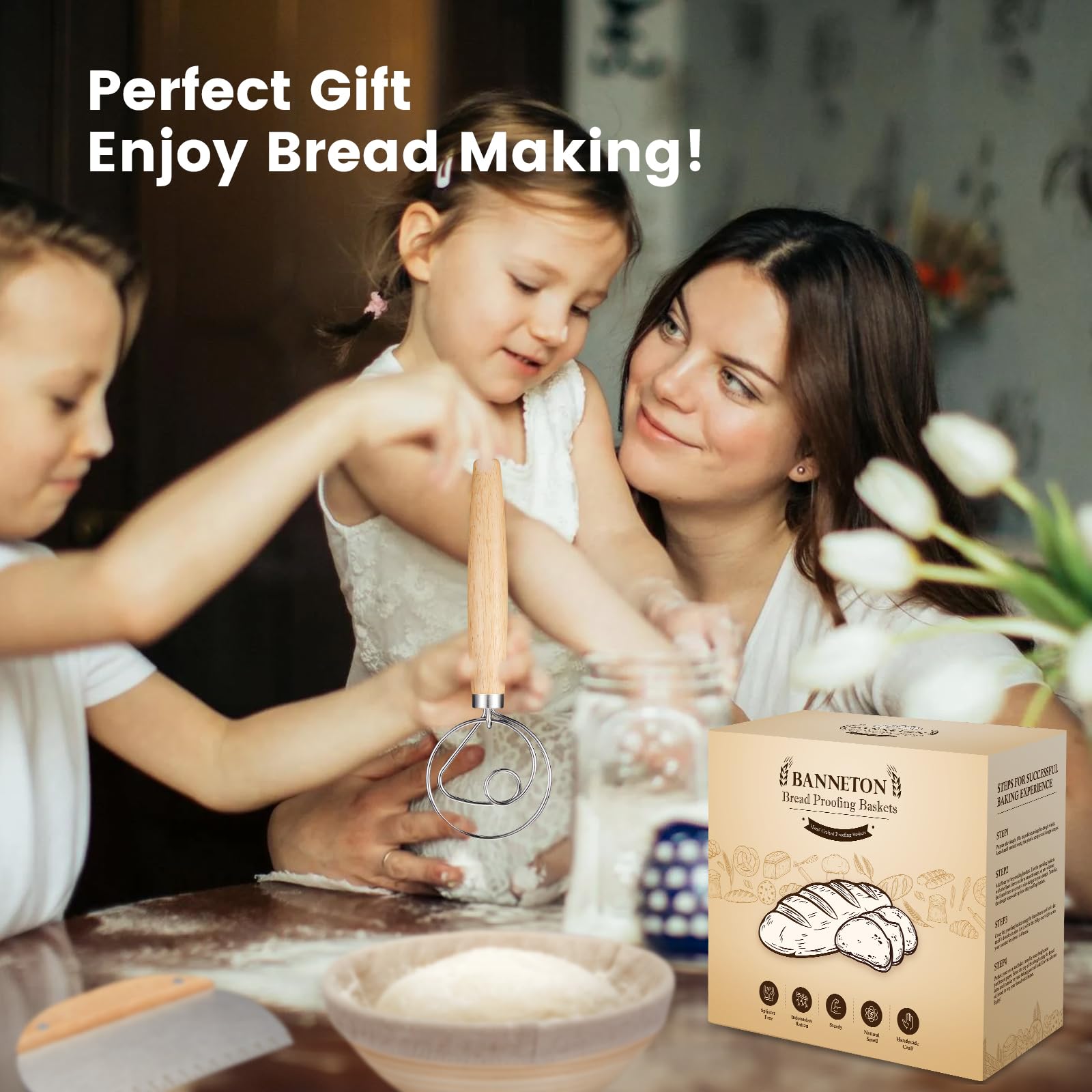 Banneton Brotgärkörbchen – Sauerteig-Starter-Set enthält 25,4 cm ovales Banneton Sauerteig-Gärkörbchen Set mit 2 Sauerteig-Brot-Backzubehör für die Herstellung von Backgärung