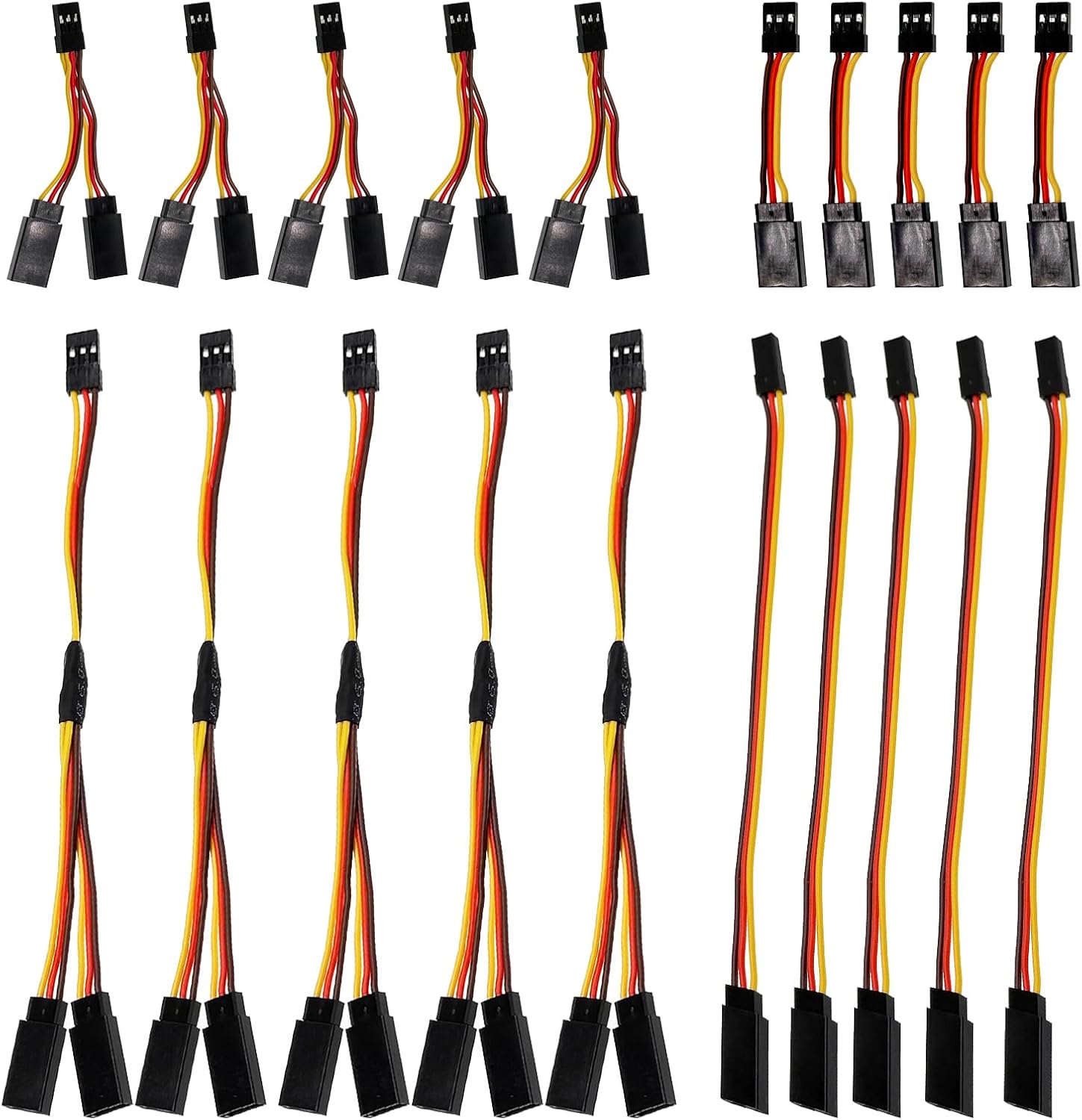 20Pcs Servo Extension Cable and Y Harness Splitter for RC Airplane Car Drone, Compatible with JR Futaba Spektrum (1.97nch /5.9-Inch)