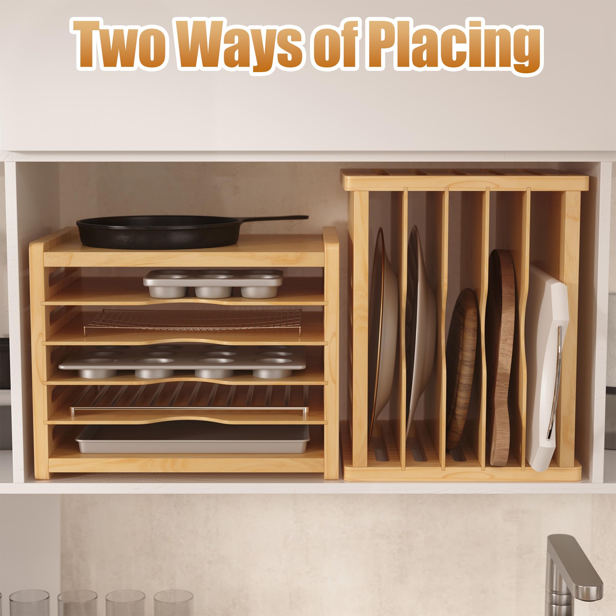 Condition photo showing New/Like New for 6 tier wooden tray dividers for cabinets, kitchen vertical cookie sheet organizer, baking trays storage rack for baking pans, cutting board