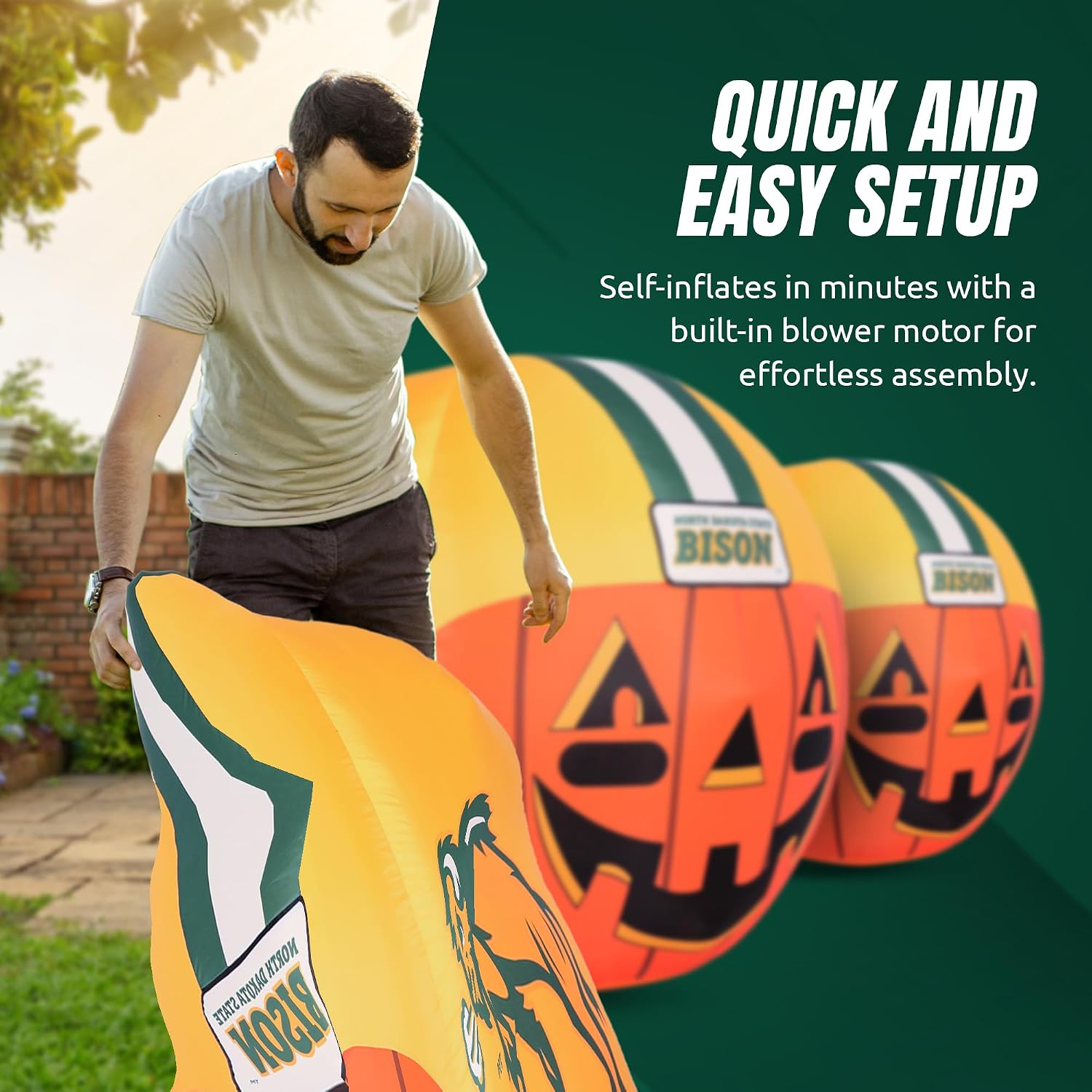 Sporticulture NCAA North Dakota State Bison 4ft Inflatable Jack-O’-Helmet with LED Lights & Built-in Blower - Halloween Merchandise Decor Ideal for Lawn, Front Yard, and Backyard Party Decoration