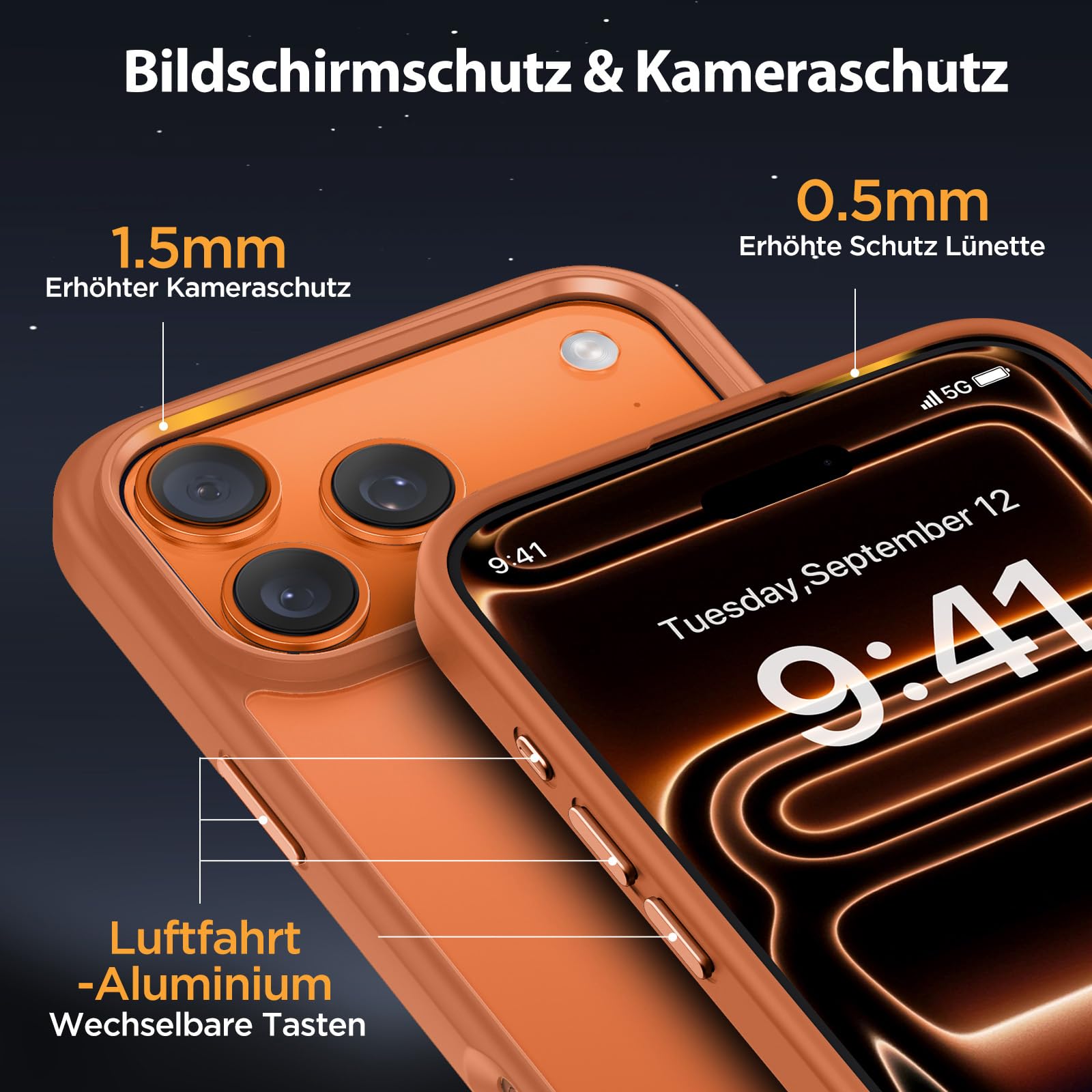 Miracase für iPhone 17 Pro Max Hülle für Magsafe [TOP Militärschutz & Magnetkraft] Stoßfest Kratzfest mit Samtiger Haptik Extrem Langlebig Handyhülle für iPhone 17 Pro Max 6,9", Matt-Orange
