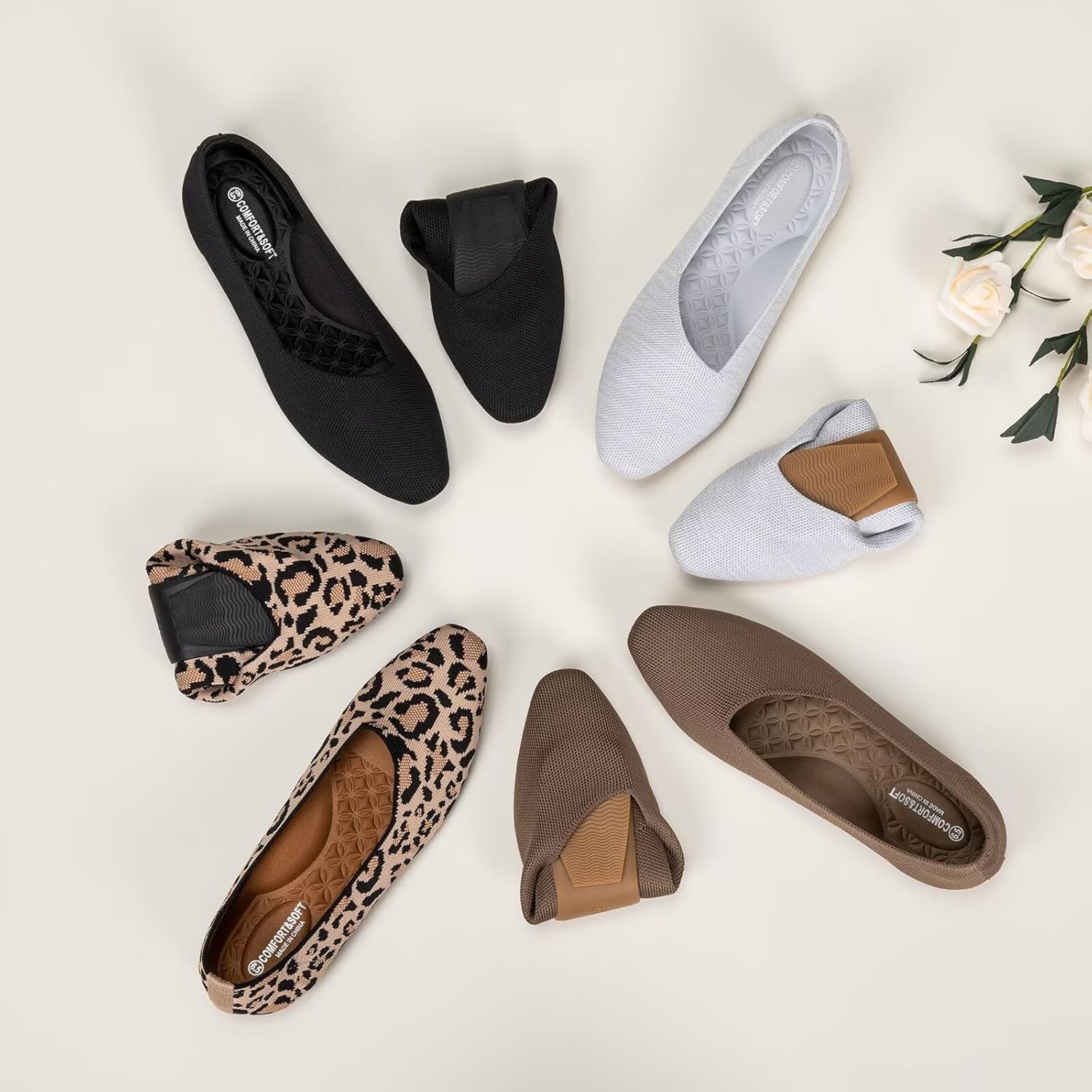 Frank Mully Women's Knitted Flats Square Toe Shoes Breathable Ballet Flats with Arch Support Comfort Walking Shoes for Women - Image 6