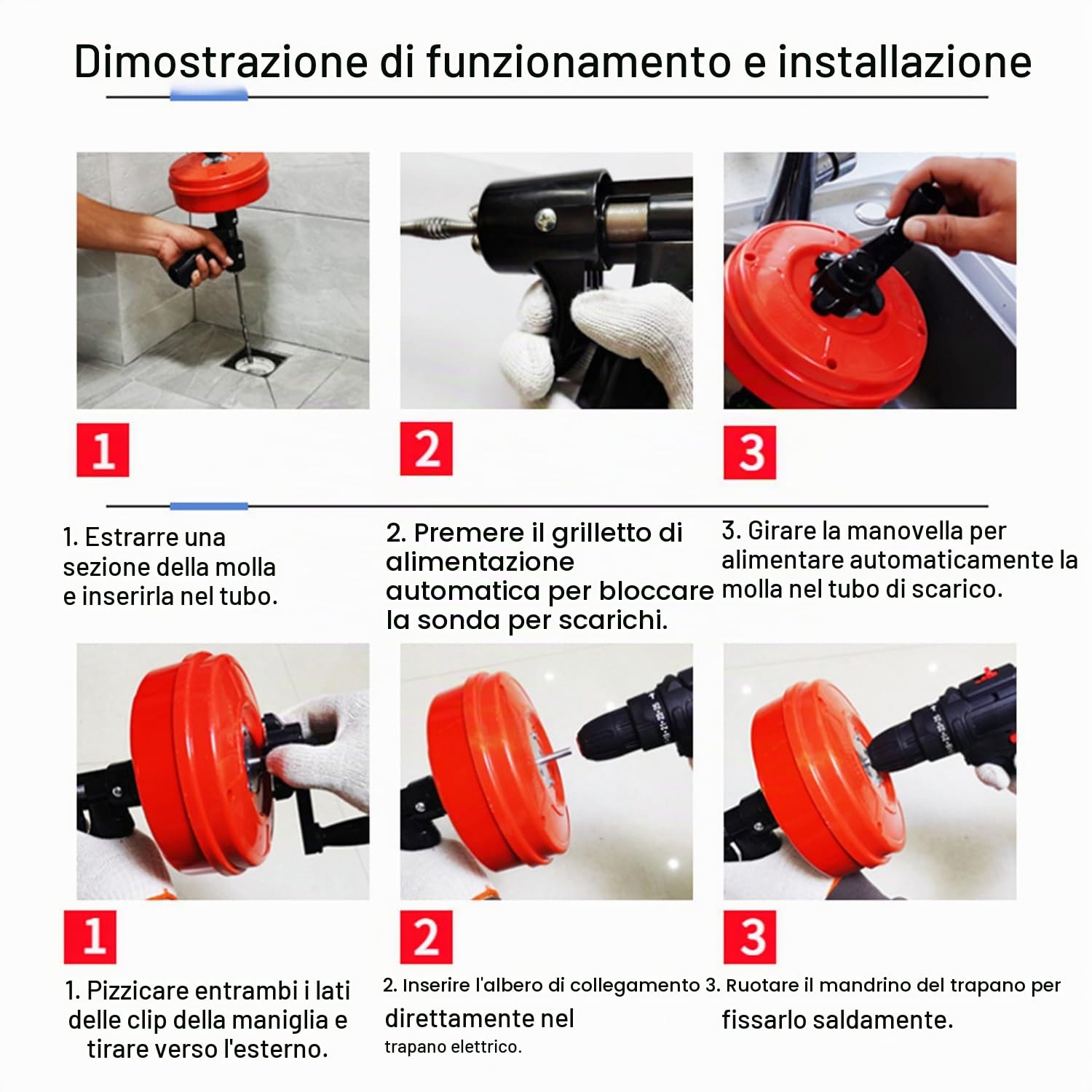 Sonda Sturatubi Per Pulizia [15m],Molla Sturatubi Professionale Per Lavandini e Scarichi,Per Cucina,Bagno,Wc,Stabile Spirale Per Tubi,Progettato Per Gli Appassionati Del Fai Da Te,Arancione