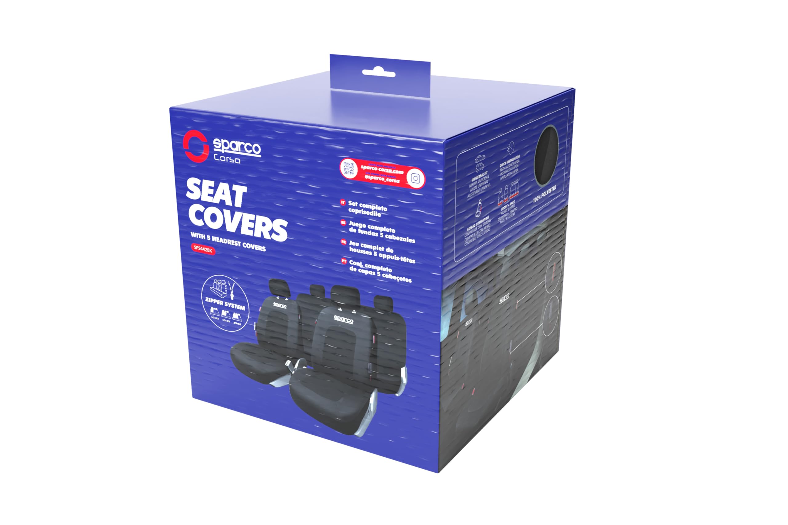 Sparco Juego Completo de Fundas de Asiento Sport, Universales, Color Negro