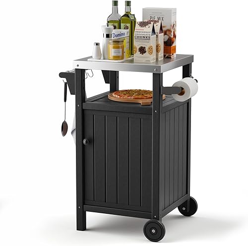 TORVA Carrito portátil para parrilla al aire libre con almacenamiento, gabinete impermeable para parrilla de patio, isla de cocina al aire libre de