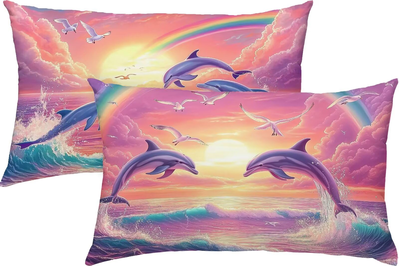 Delfin Poszewki na poduszki 70 x 90 cm, lniane, różowe, wodoodporne, miękkie, wygodne, dekoracyjne poszewki na poduszki na sofę, łóżko, samochód, idealna dekoracja domu, K3-507