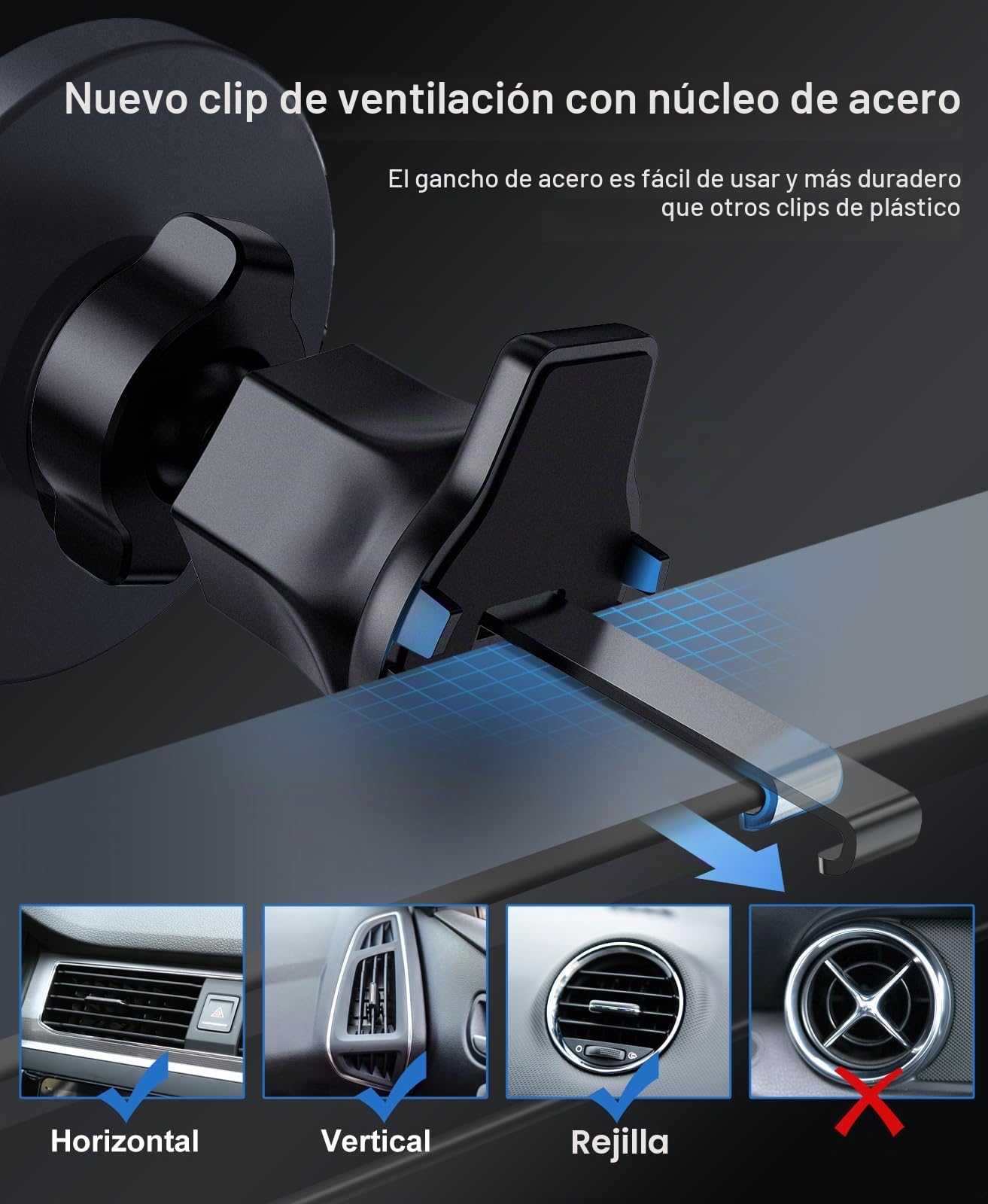 Beeasy para MagSafe Cargador Inalámbrico Coche 15W, Magnético Soporte Móvil Coche para Rejilla de Ventilación, Compatible con iPhone 17/16/15/14/13/12 Serie