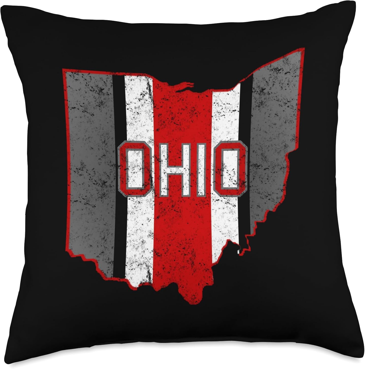 State of Ohio Pride Striped Red White Distressed Graphic Throw Pillow