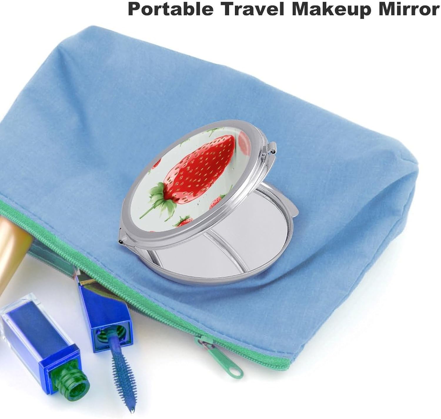 Lovely Strawberry Portable Makeup Mirror, Sided Travel Hand Mirror Mini Folding Mirror for Precise Makeup Women Daily Use